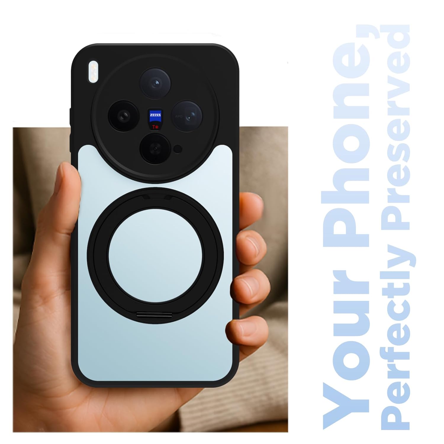 Vivo X300 5G Ring Stand  Back Cover Case | Clear Hybrid - Clear Black Magnetic