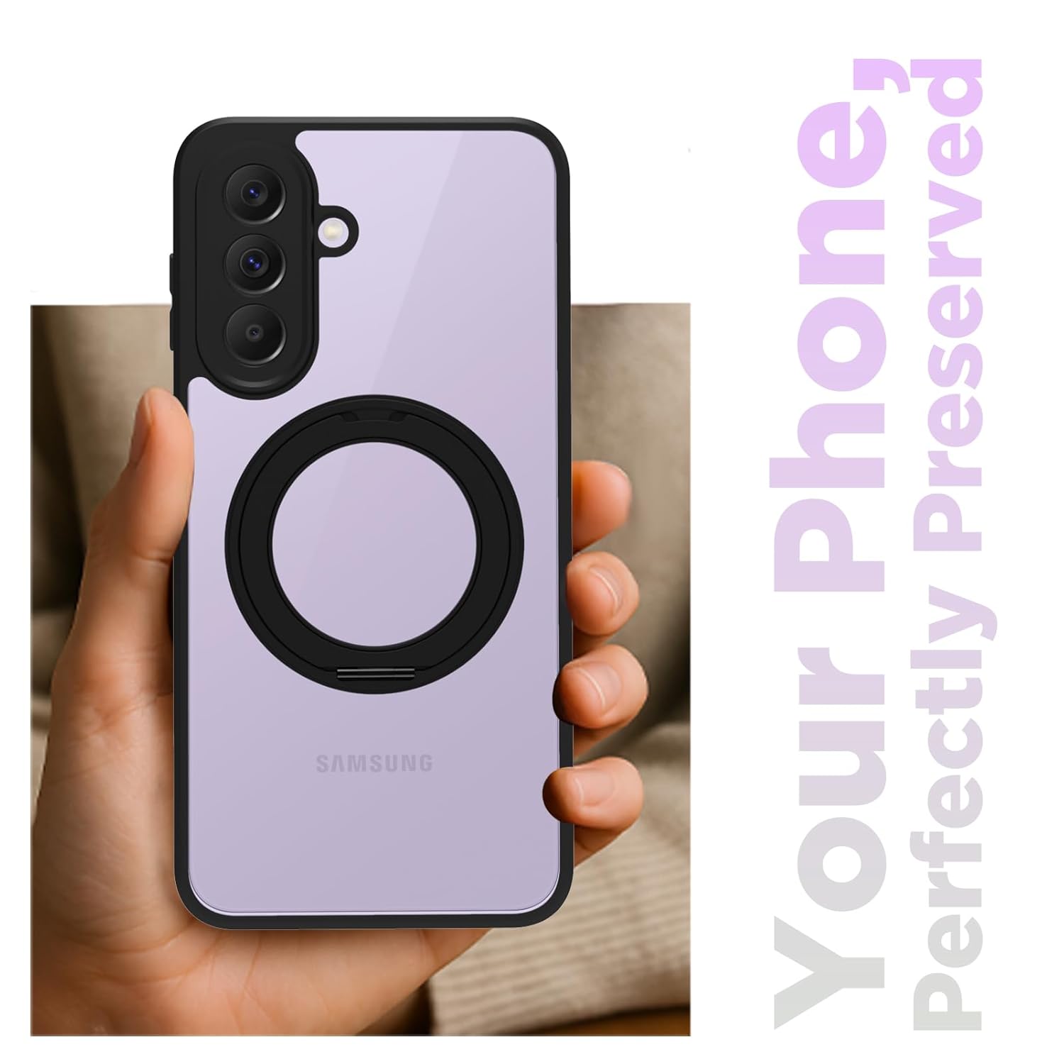 Samsung Galaxy A37 Ring Stand Back Cover Case | Sleek Hybrid - Clear Black Ring Stand
