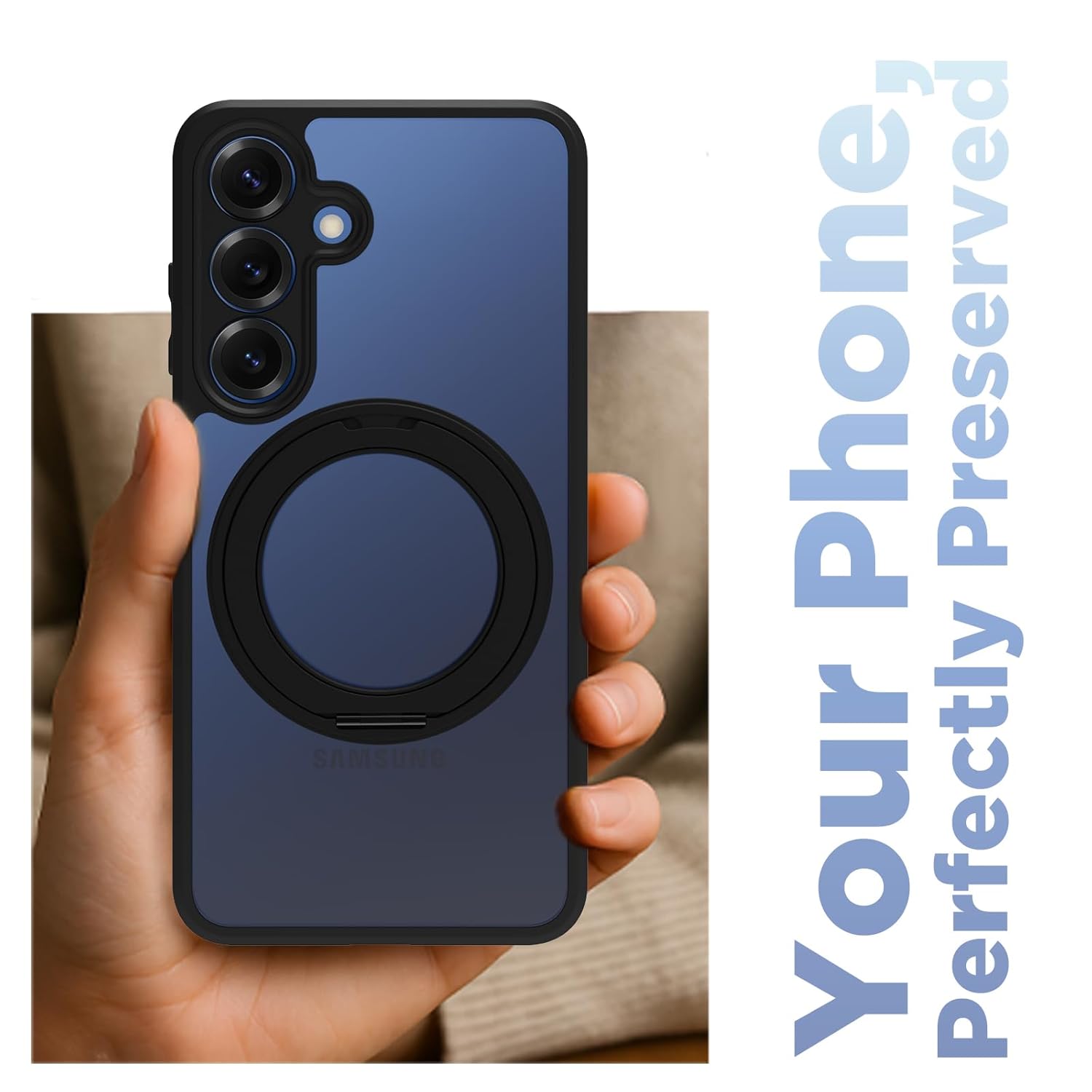 Samsung Galaxy S25 Ring Stand Back Cover Case | Clear Hybrid - Clear Black Magnetic