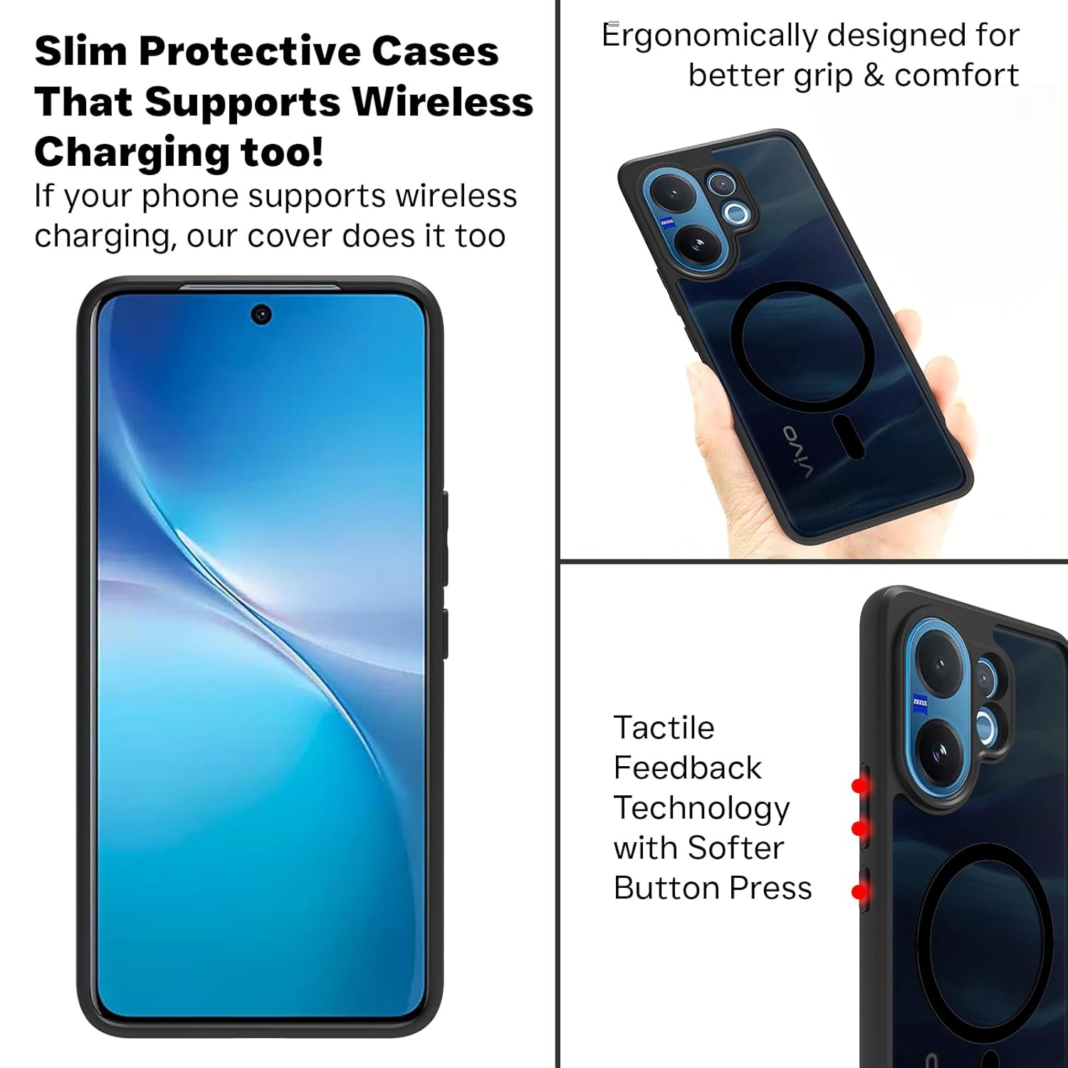 Vivo V60 5G / T4 Pro 5G / V60e 5G Back Cover Case | Sleek Hybrid - Matte Black Magnetic