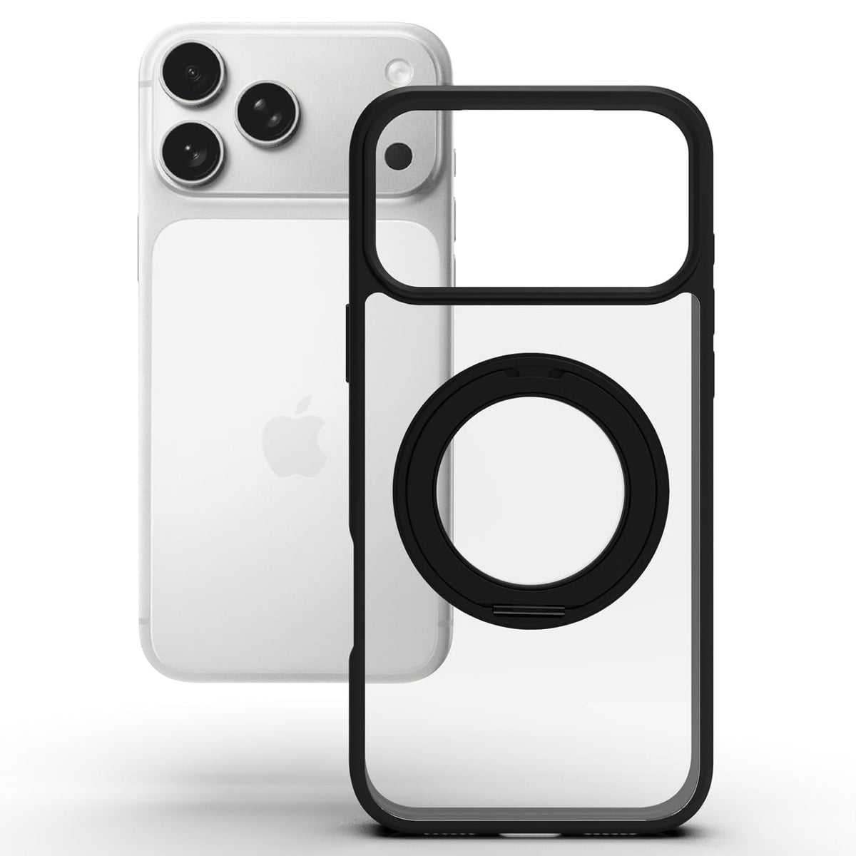 iPhone 18 Pro Max/iPhone 17 Pro Max Ring Stand Back Cover Case | Tough Hybrid - Clear Black Magnetic