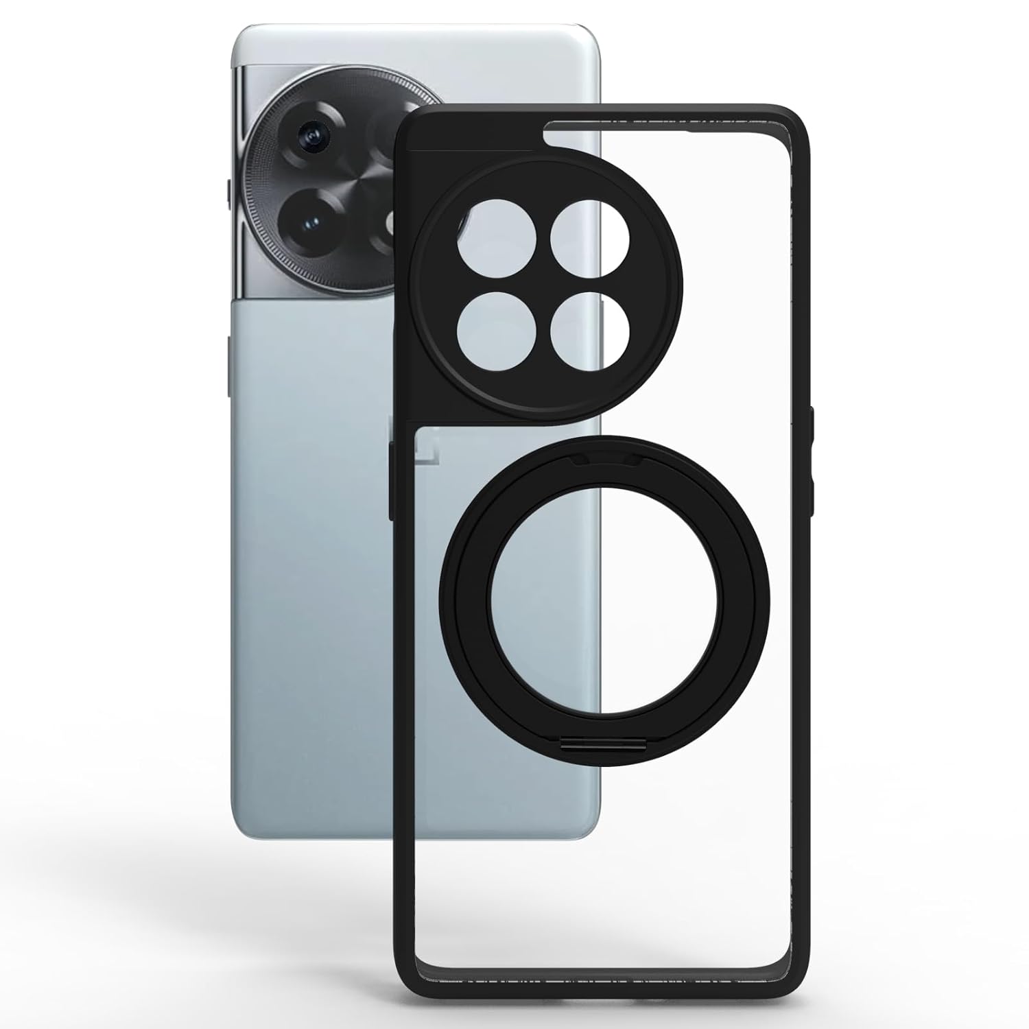 OnePlus 11R Back Ring Stand Cover Case | Clear Hybrid - Clear Black Magnetic