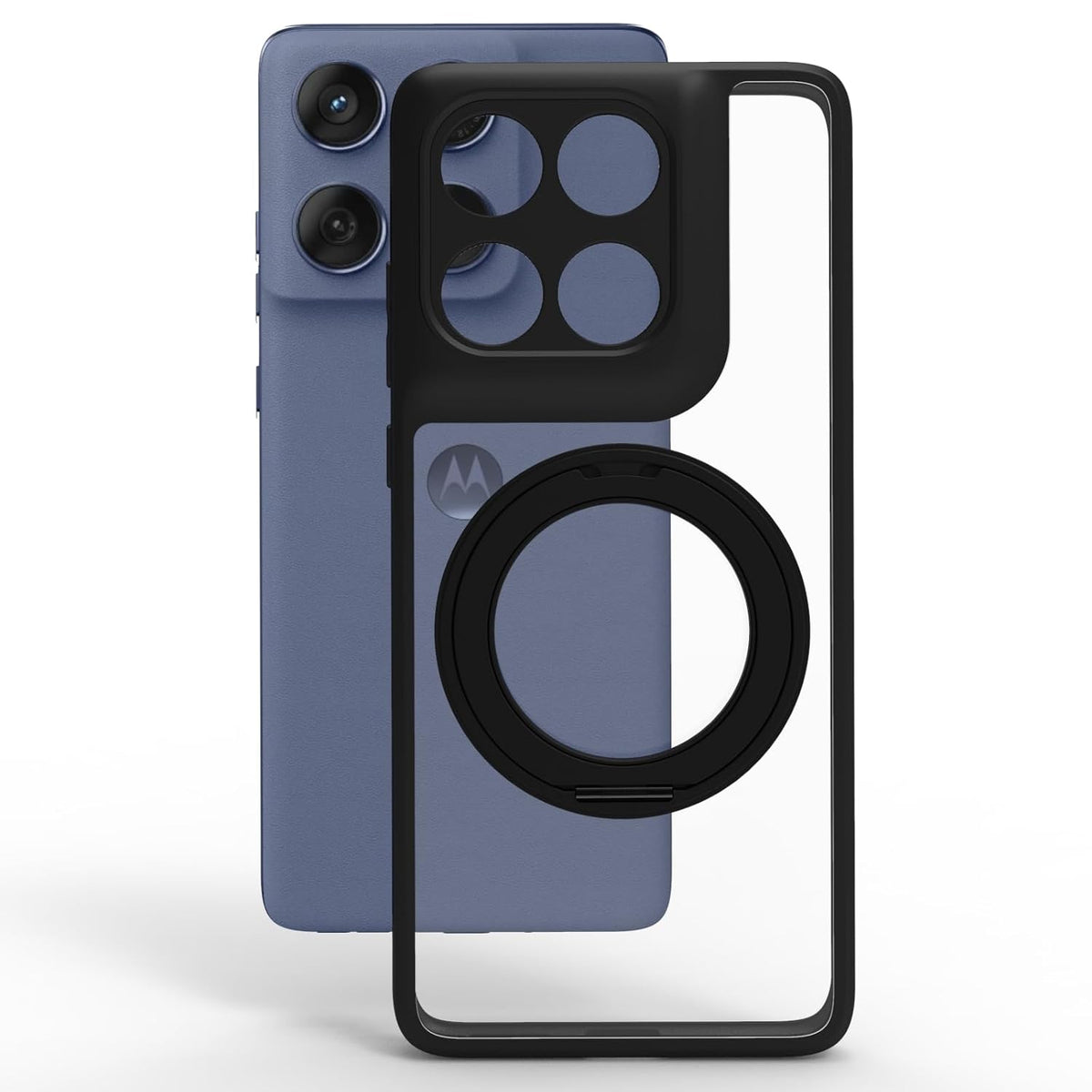 Motorola Edge 60 Fusion/Edge 60 Ring Stand Back Cover Case | Sleek Hybrid - Clear Black Ring Stand