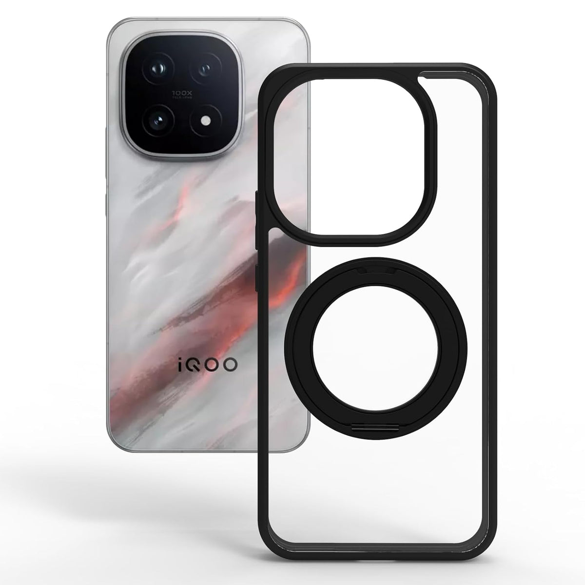 iQOO 15 5G Ring Stand Back Cover Case | Sleek Hybrid - Matte Black Ring Stand