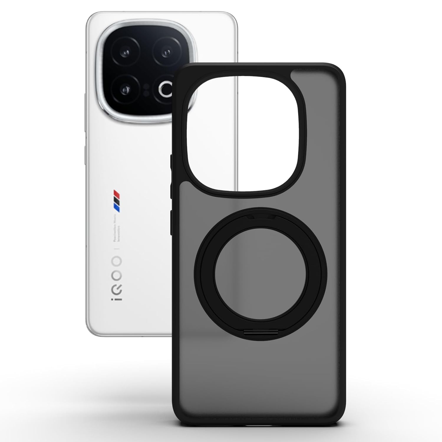 iQOO 13 5G Ring Stand Back Cover Case | Sleek Hybrid - Matte Black Magnetic