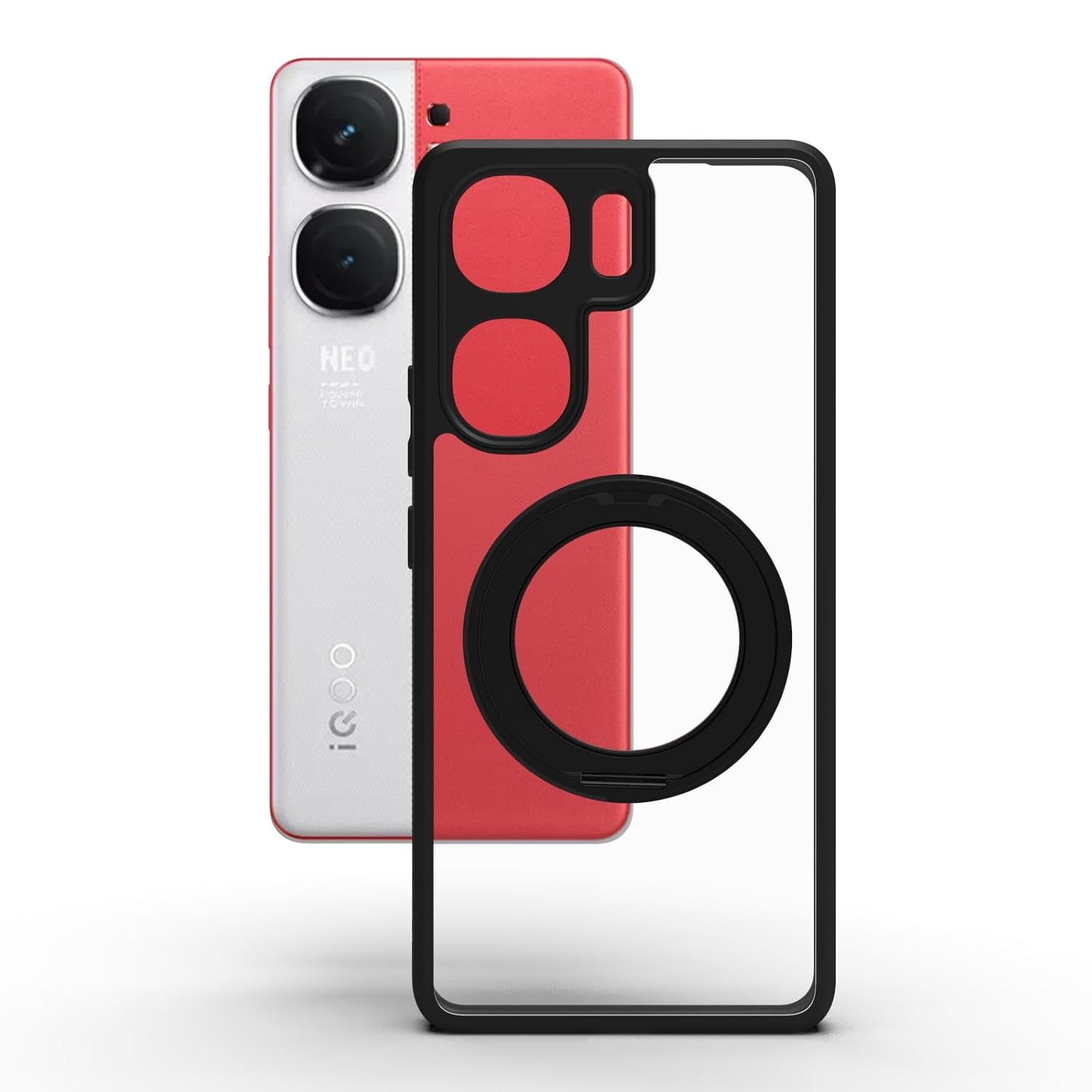 iQOO Neo 9 Pro 5G Ring Stand Back Cover Case | Clear Hybrid - Clear Smoke Magnetic