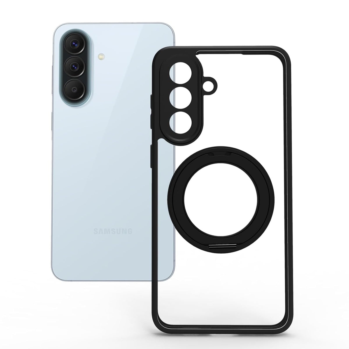 Samsung Galaxy A57 Ring Stand Back Cover Case | Sleek Hybrid - Clear Black Ring Stand