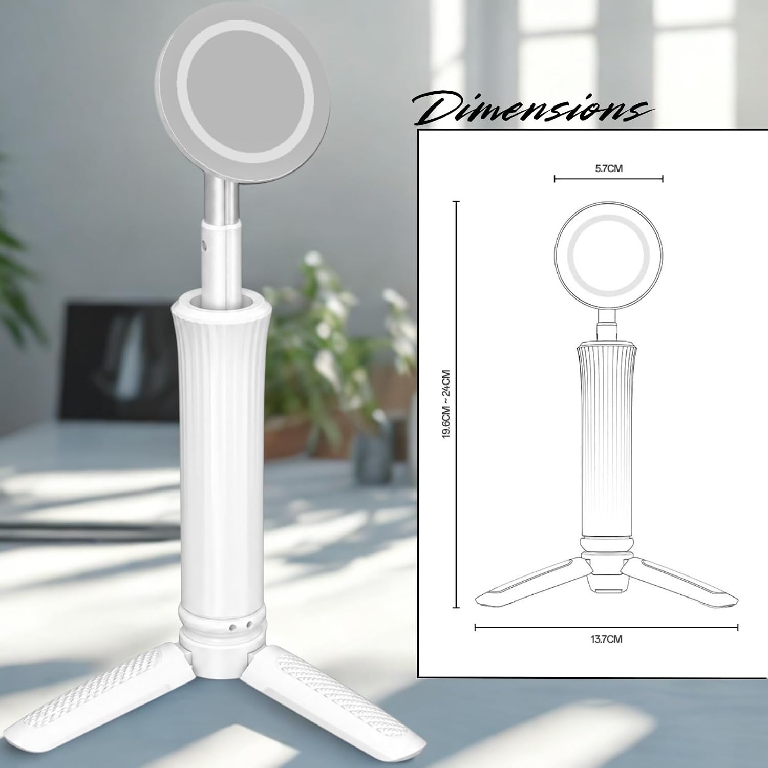 Magnetic Selfie Stick Tripod | 360 Degree Rotatable Phone Holder - White