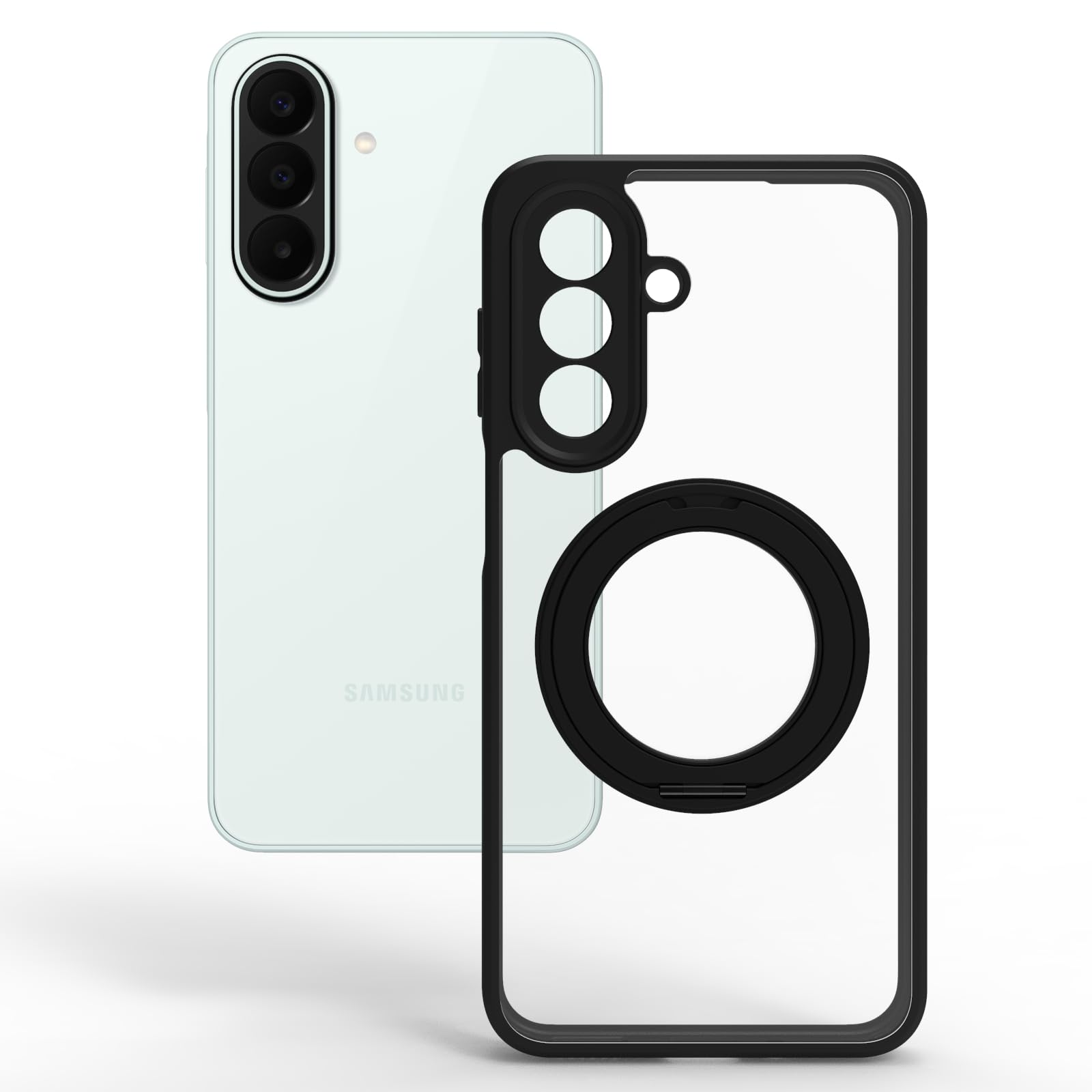 Samsung Galaxy A27 Ring Stand Back Cover Case | Sleek Hybrid - Clear Black Magnetic