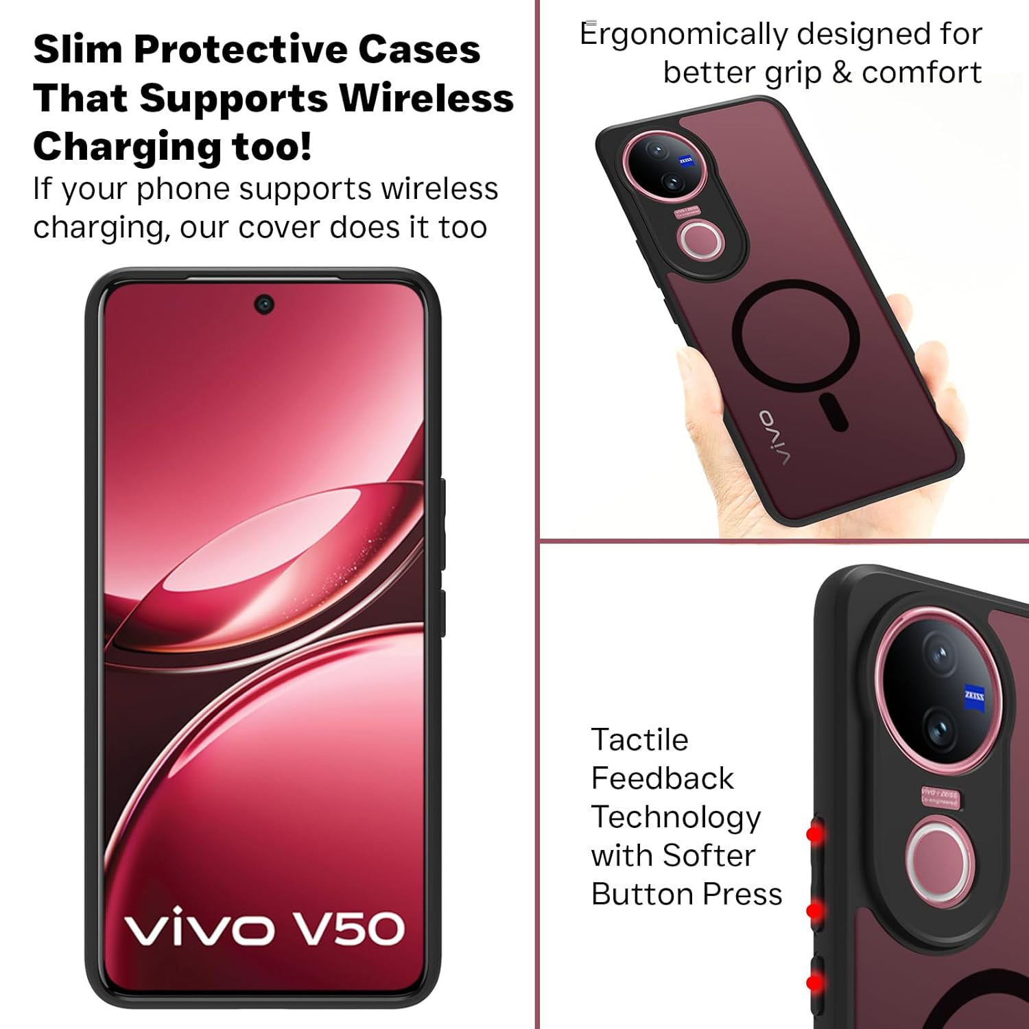 Vivo V50 5G / V50e 5G / iQOO Z10R 5G / Vivo T4R 5G Back Cover Case | Sleek Hybrid - Matte Black  Magentic
