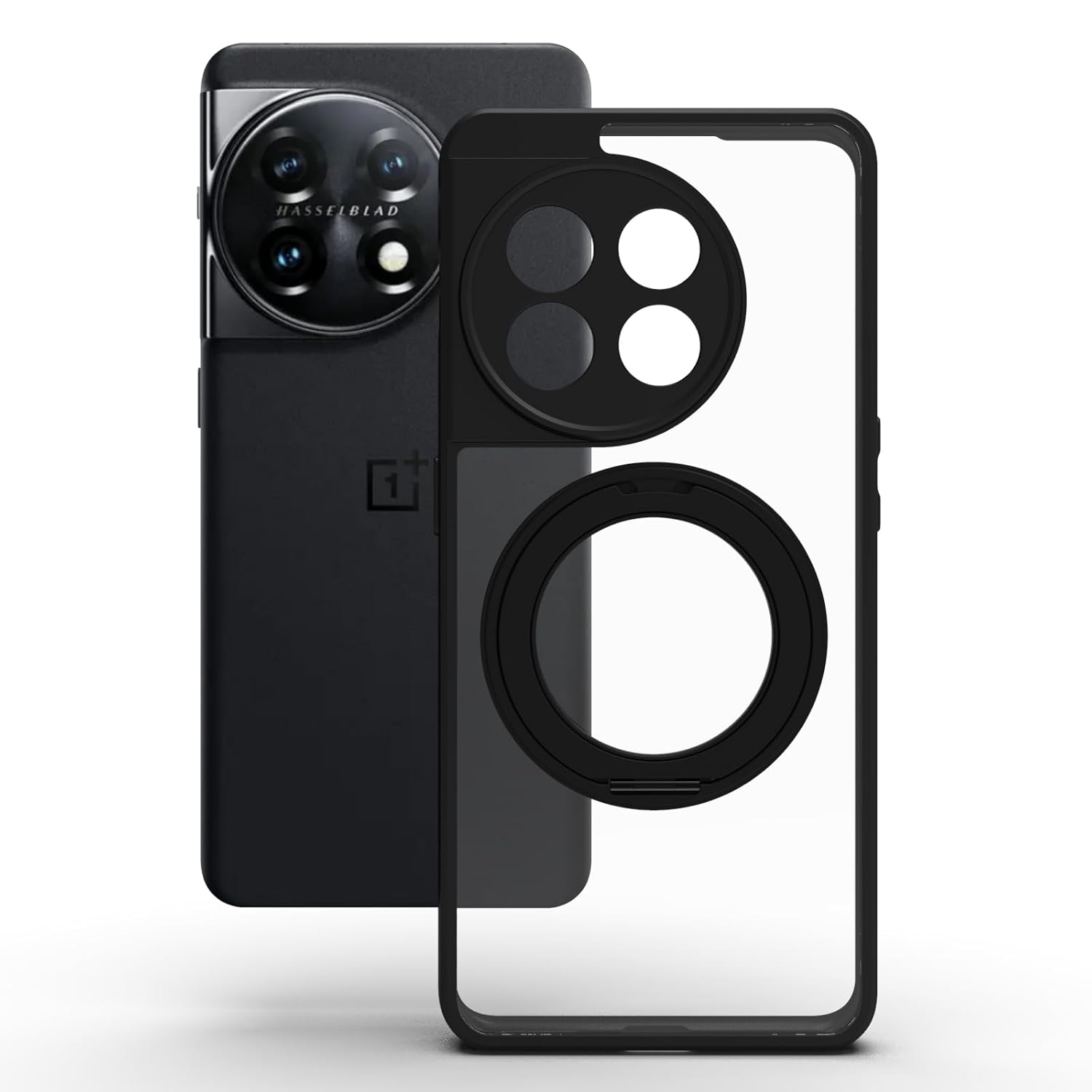 OnePlus 11 Ring Stand Back Cover Case | Clear Hybrid - Clear Black Magnetic