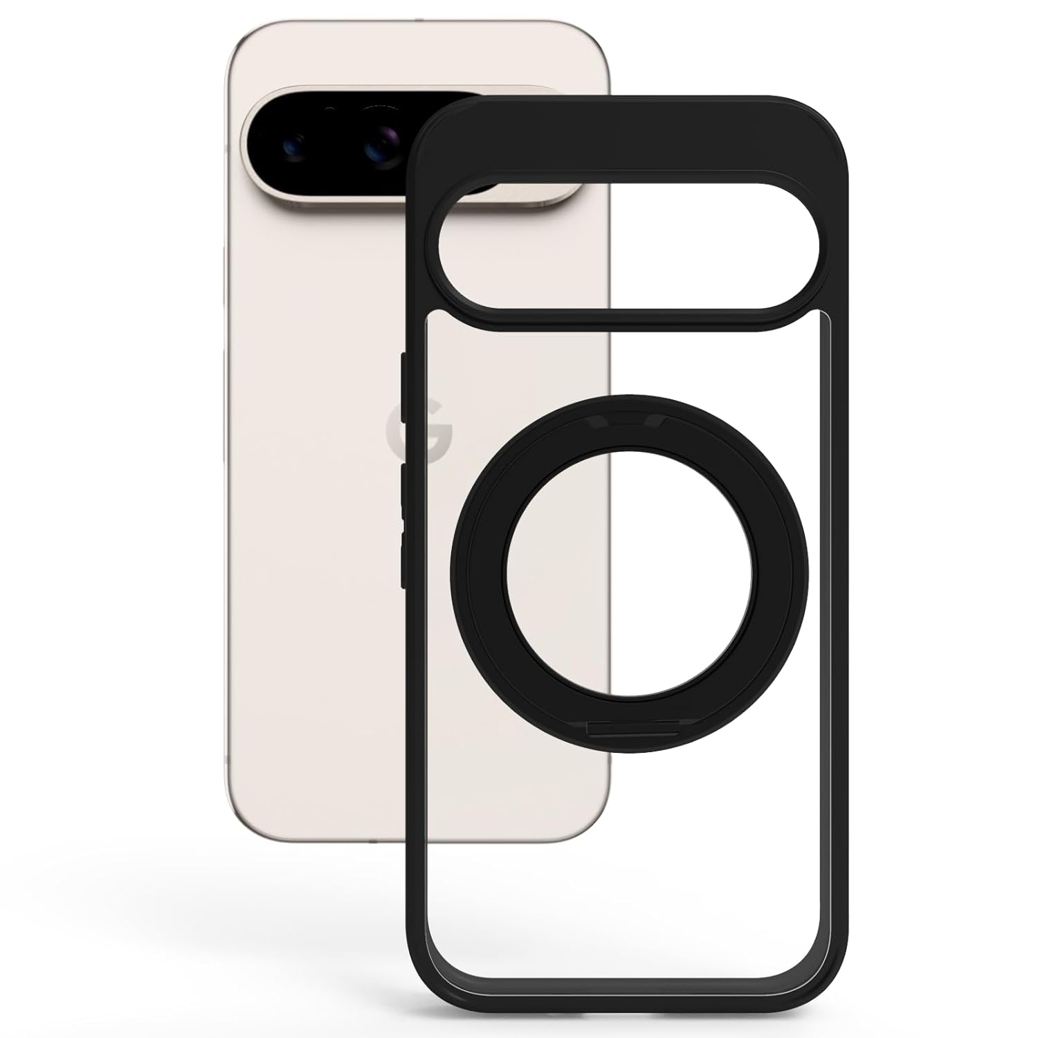 Google Pixel 9 / Pixel 9 Pro Ring Stand Back Cover Case | Sleek Hybrid - Clear Black Ring Stand