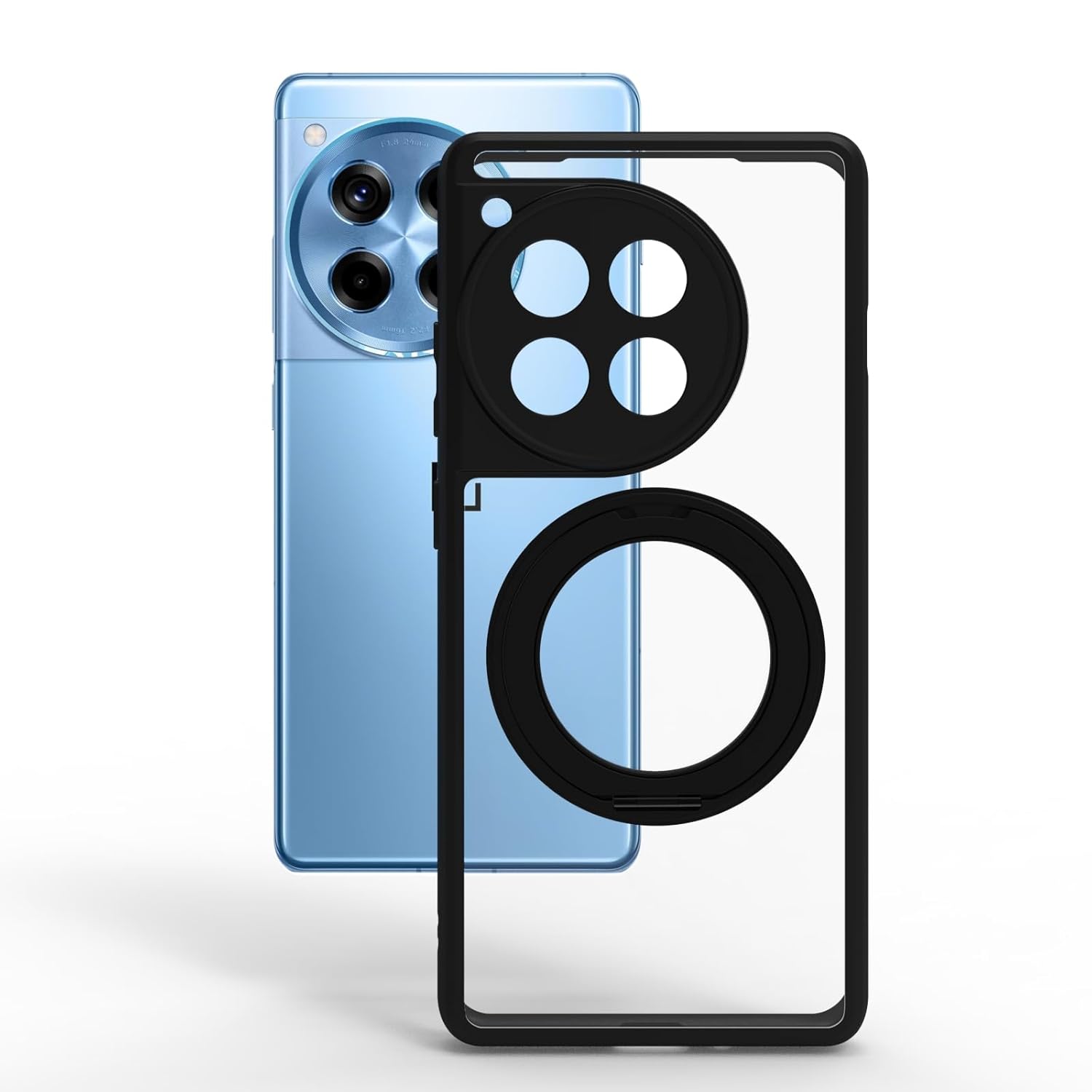 OnePlus 12R Ring Stand Back Cover Case | Clear Hybrid - Clear Black Magnetic