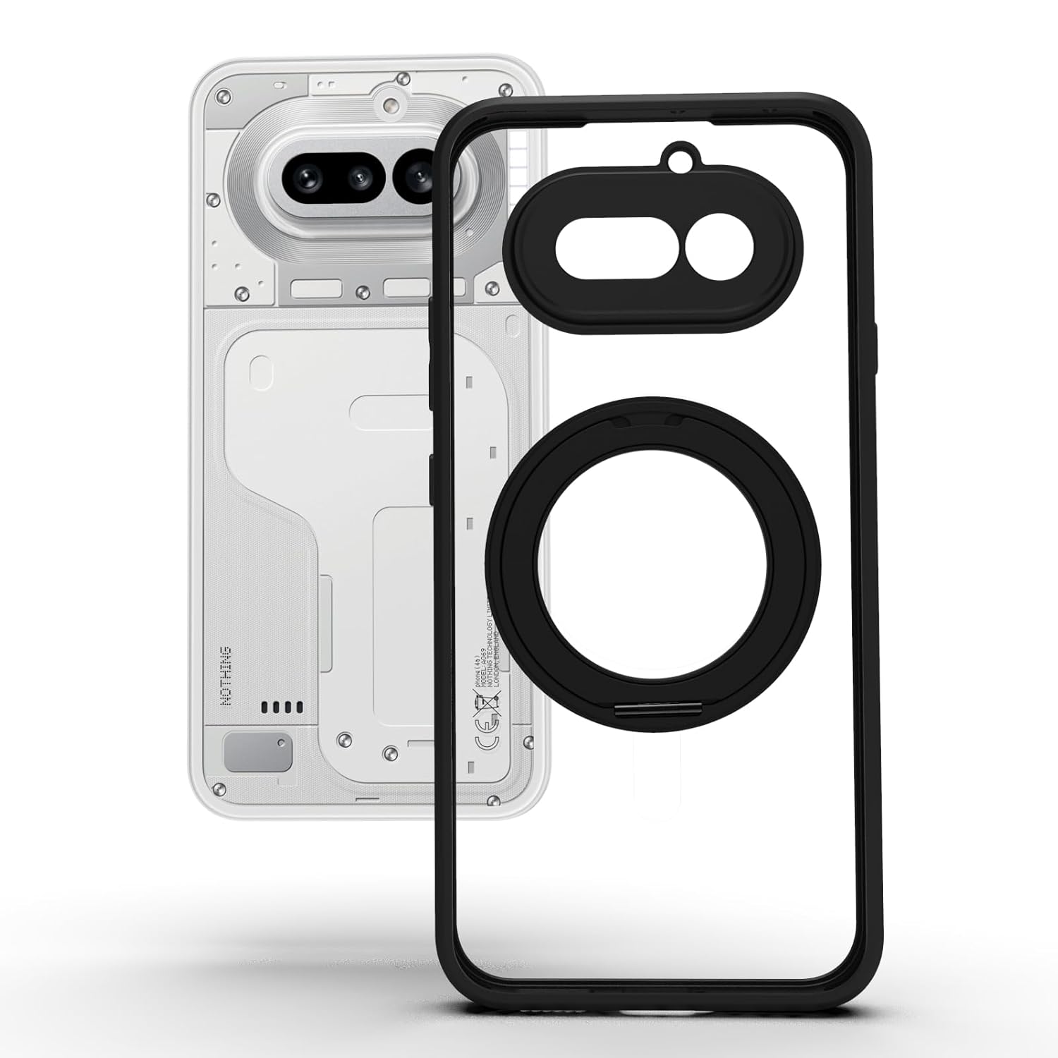Nothing Phone 4a Ring Stand Back Cover Case | Sleek Hybrid - Clear Black Magnetic