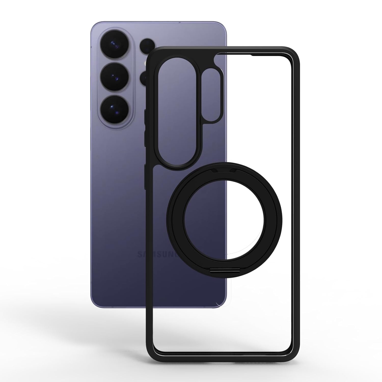 Samsung Galaxy S26 Ultra Ring Stand Back Cover Case | Clear - Clear Black Magnetic