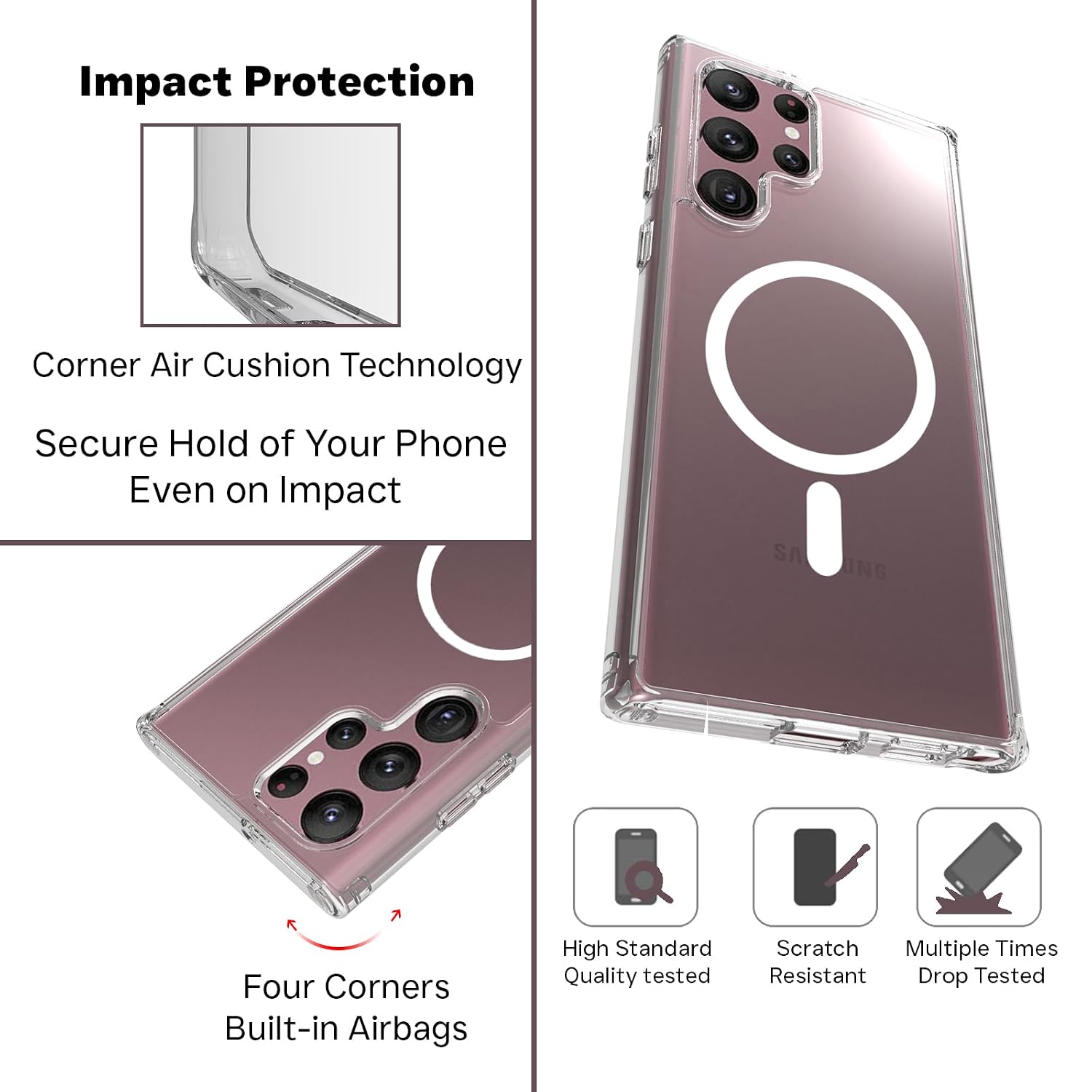 Samsung Galaxy S22 Ultra Back Cover Case | Sleek Hybrid - Clear Magnetic