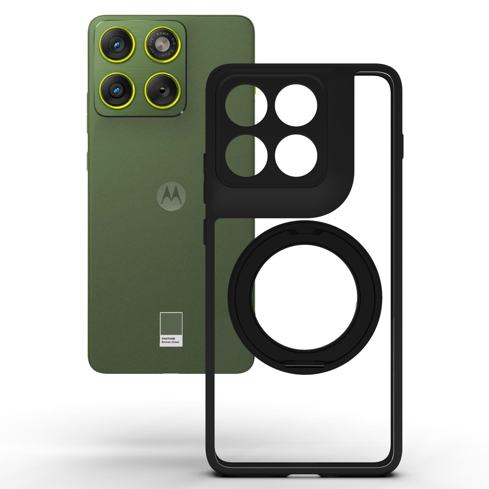 Moto Edge 70 5G Ring Stand Back Cover Case | Sleek Hybrid - Matte Black Magnetic