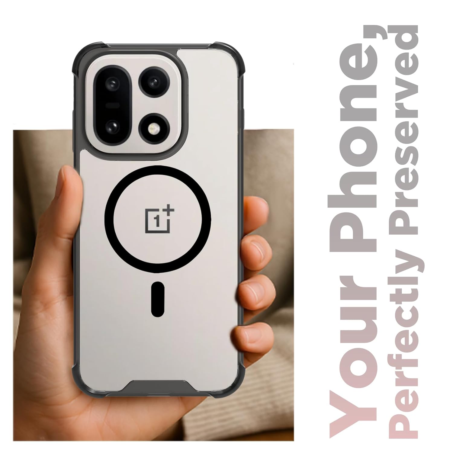 OnePlus 15 5G Back Cover Case | Clear Hybrid - Magnetic Clear Black