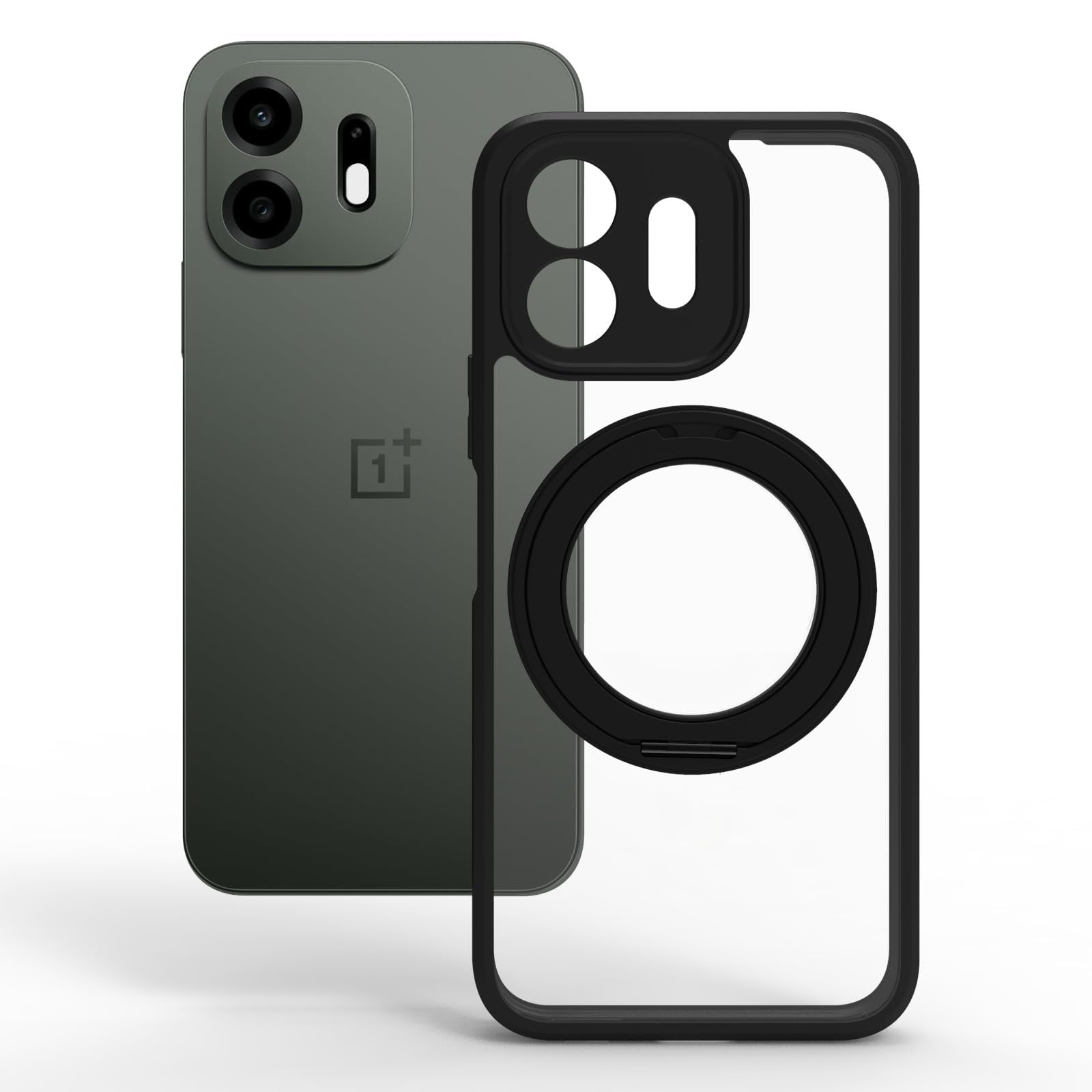 OnePlus N6 Ring Stand Back Cover Case| Sleek Hybrid - Matte Black Magnetic