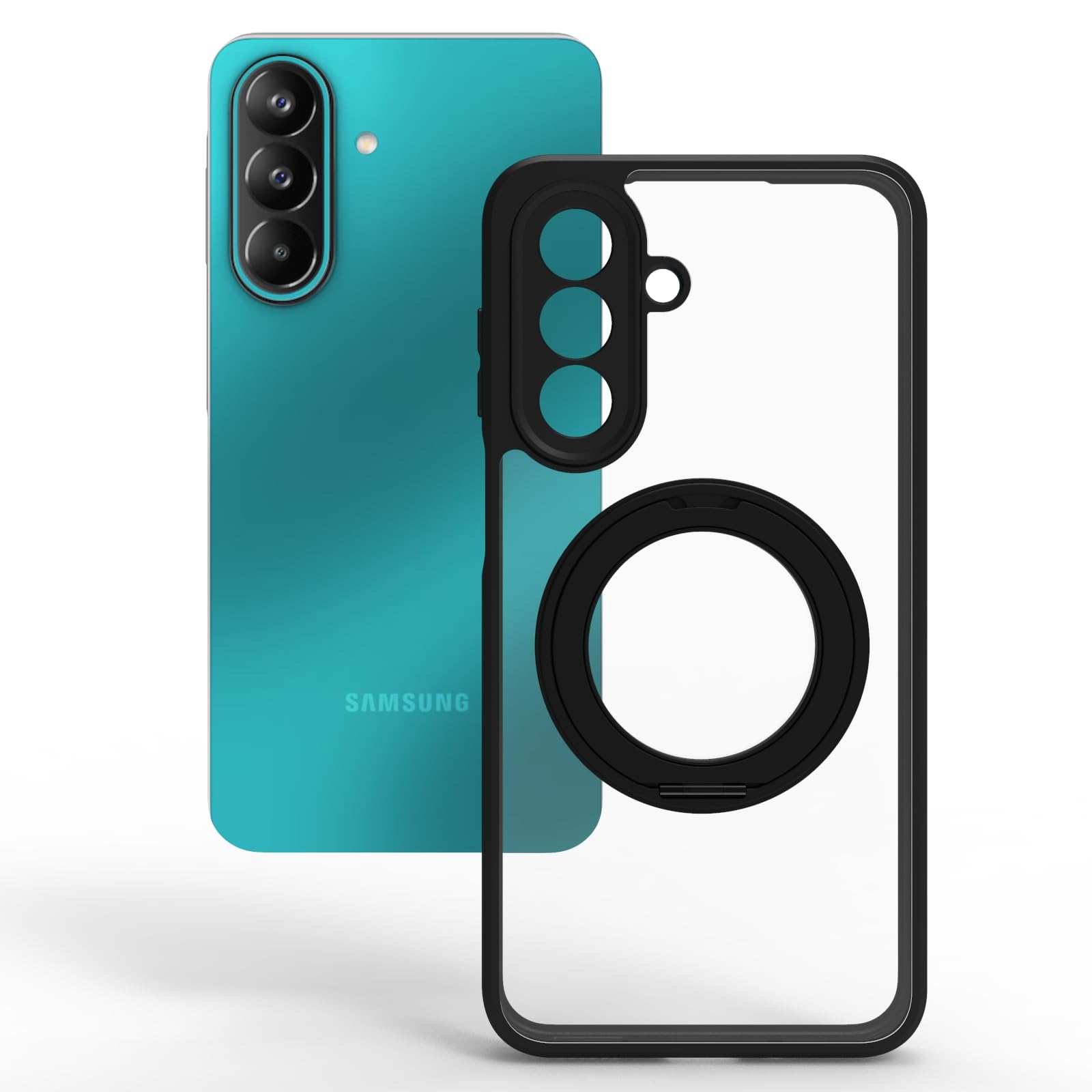 Samsung Galaxy M47 Ring Stand Back Cover Case | Sleek Hybrid - Matte Black Magnetic