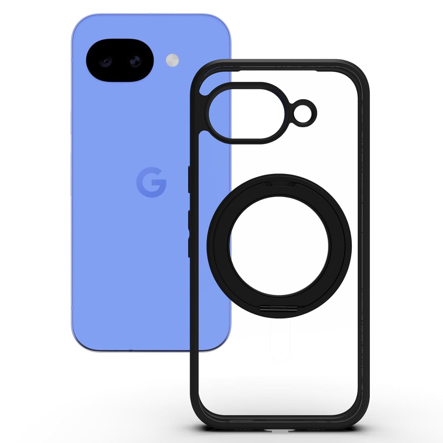 Google Pixel 10a Ring Stand Back Cover Case | Clear Hybrid - Clear Black Magnetic