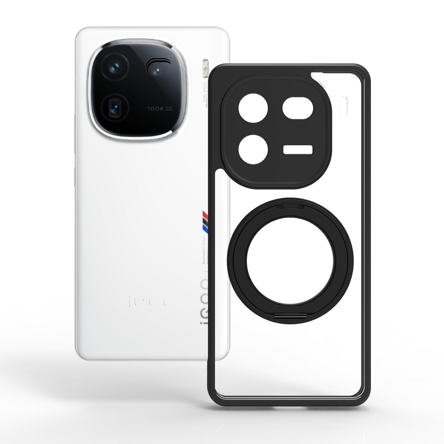 iQOO 12 5G Ring Stand Back Cover Case | Clear Hybrid - Clear Black Magnetic