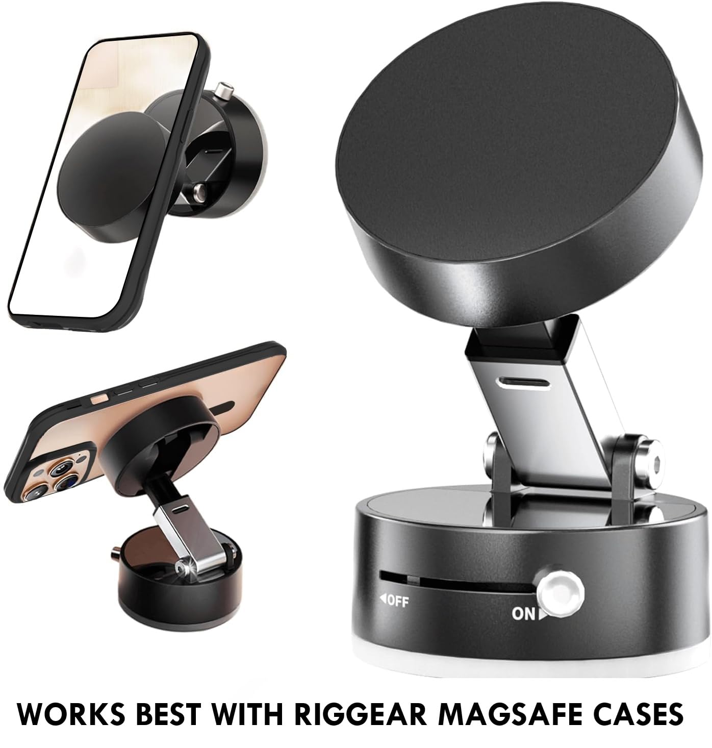 Magnetic Car Mobile Holder | Vacuum Suction Mount for Dashboard & Windshield
