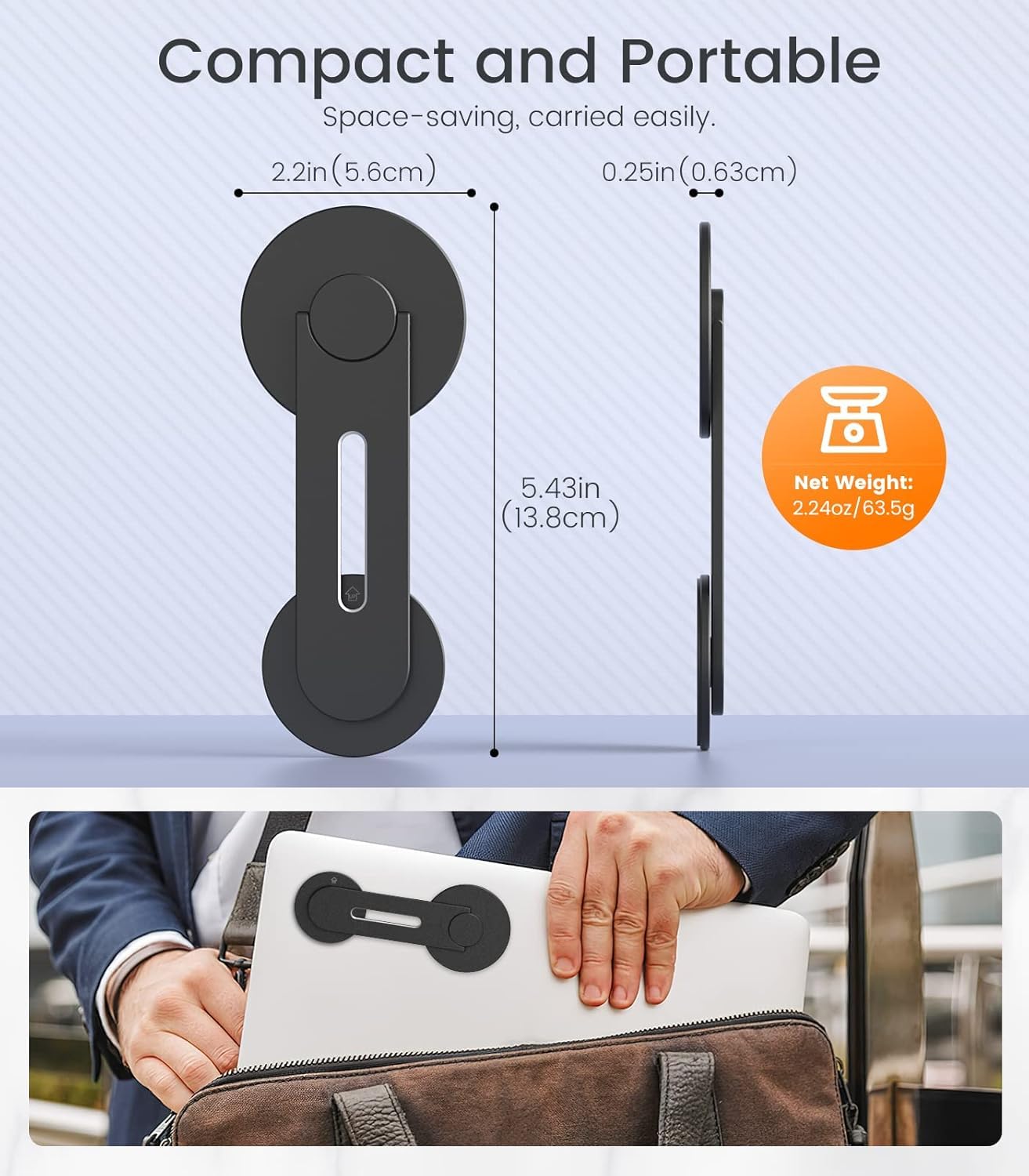 Magnetic Laptop Mobile Holder | Metal Foldable Stand - Black