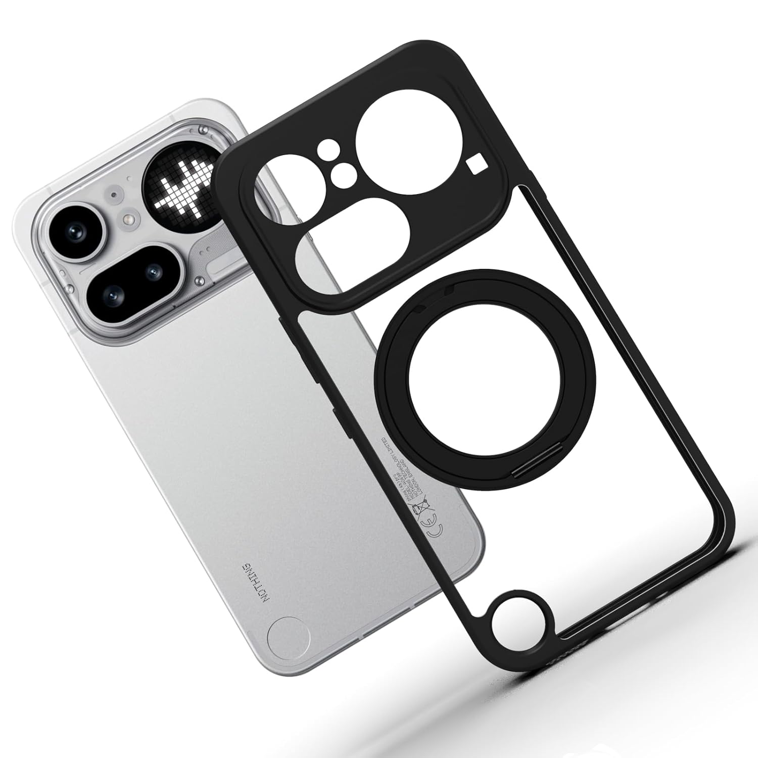 Nothing Phone 4a Pro 5G Ring Stand Back Cover Case | Clear Hybrid - Clear Black Magnetic