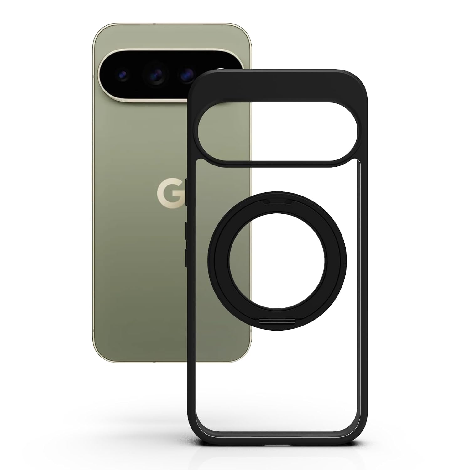 Google Pixel 11 Pro XL Ring Stand Back Cover Case| Sleek Hybrid - Matte Black Magnetic