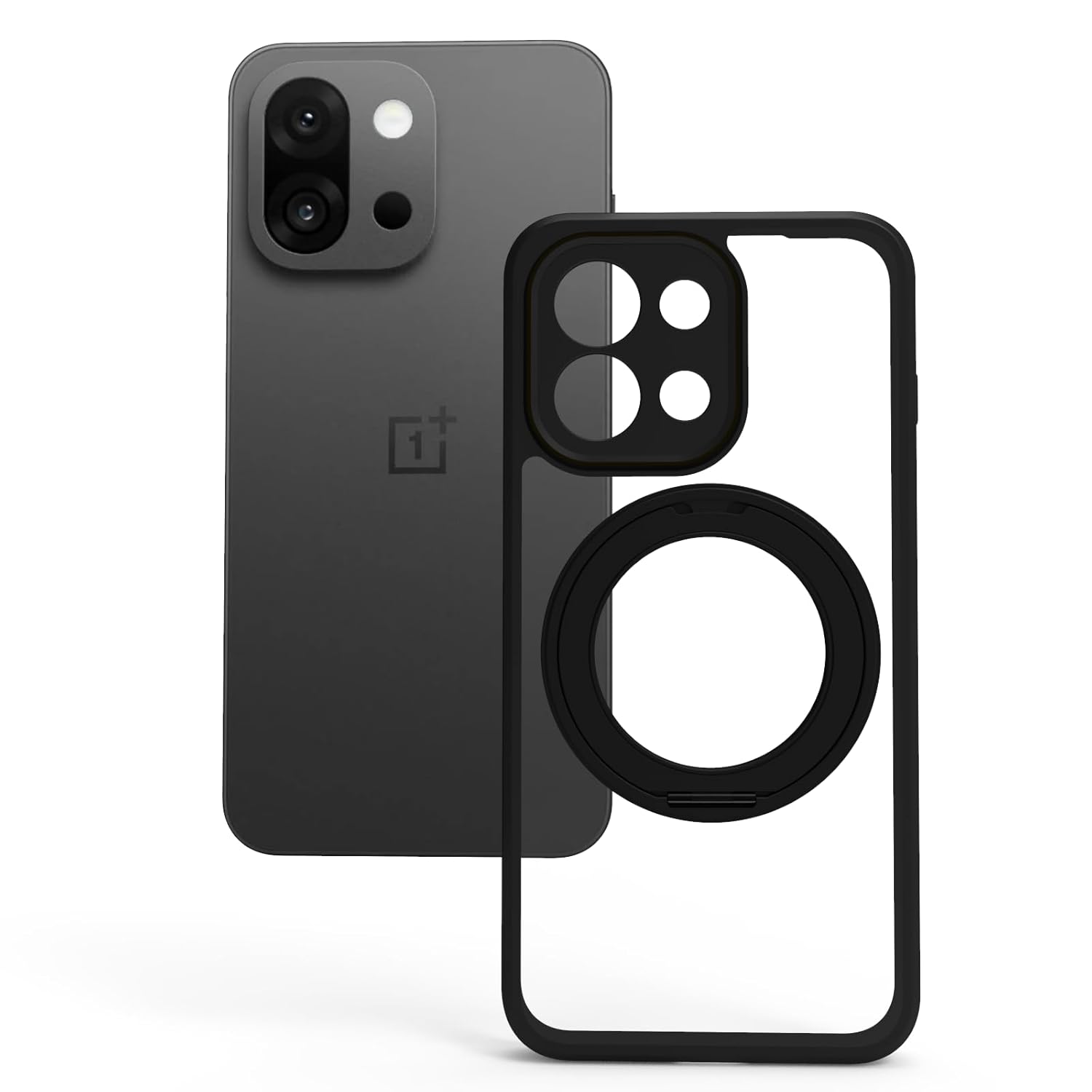 OnePlus 13s Ring Stand Back Cover Case | Clear Hybrid - Clear Black Magnetic