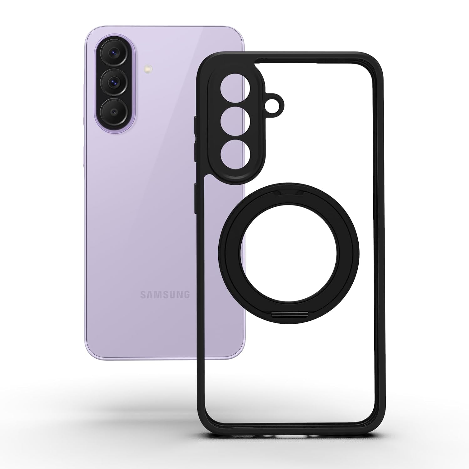 Samsung Galaxy A37 Ring Stand Back Cover Case | Sleek Hybrid - Clear Black Ring Stand