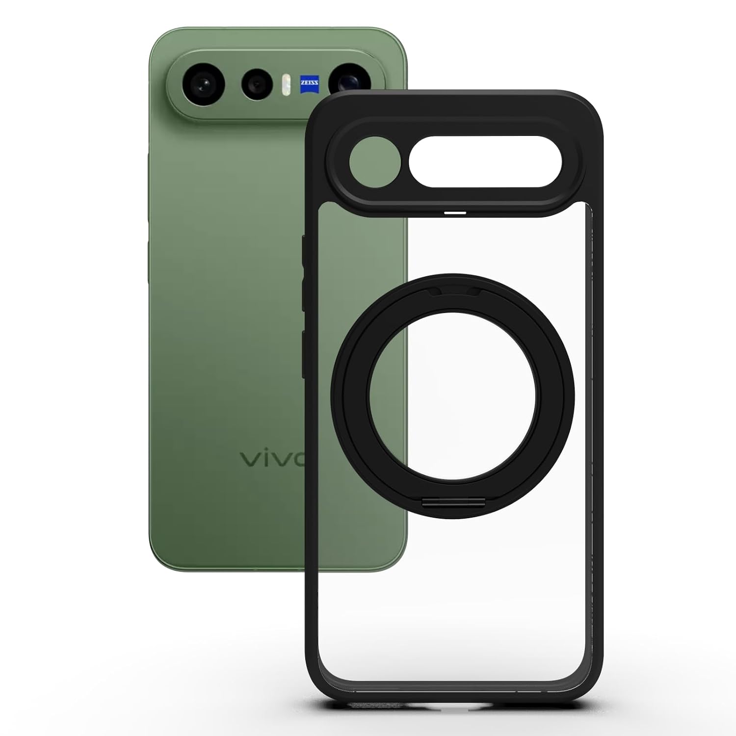 Vivo X300 FE Ring Stand Back Cover Case | Clear Hybrid - Clear Black Magnetic