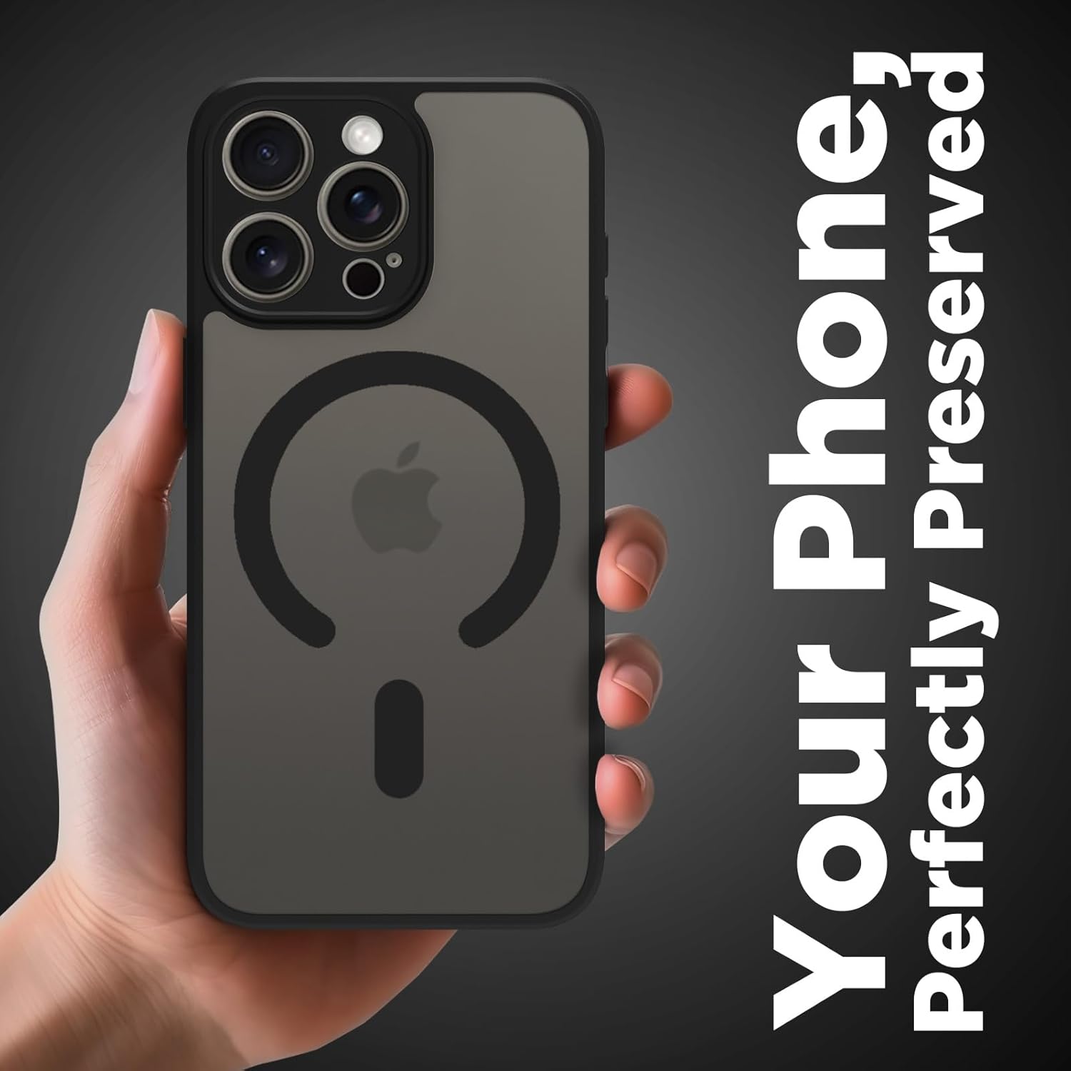 iPhone 15 Pro Max Back Cover Case | Sleek Hybrid - Matte Black Magnetic