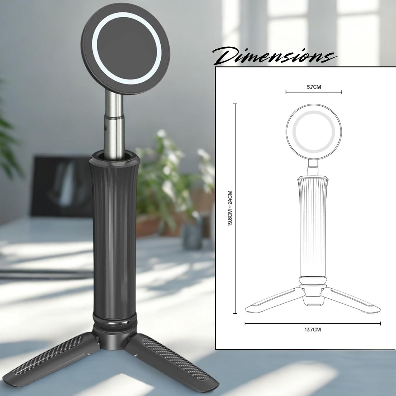 Magnetic Selfie Stick Tripod | 360 Degree Rotatable Phone Holder - Black