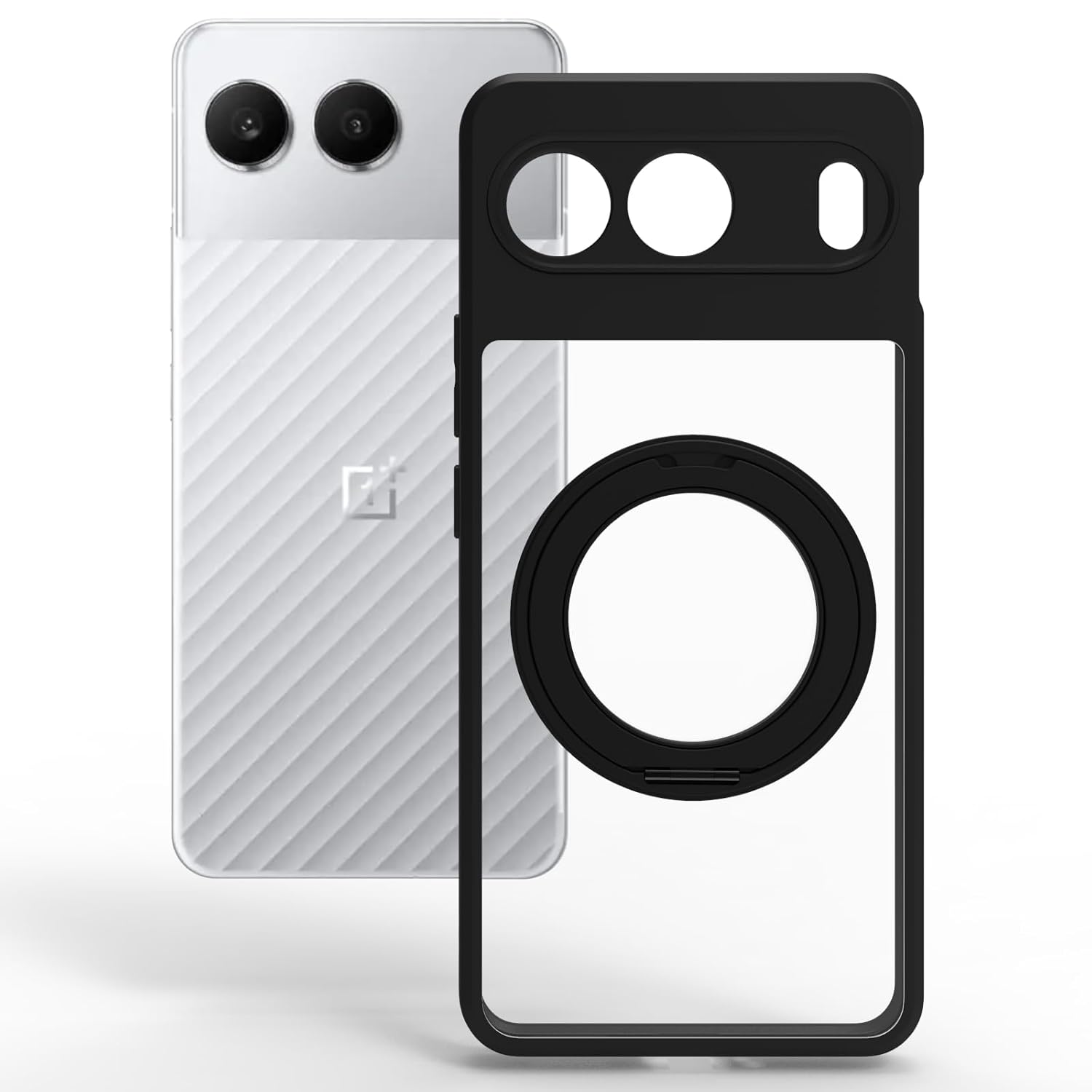 OnePlus Nord 4 5G Ring Stand Back Cover Case | Clear Hybrid - Clear Black Magnetic