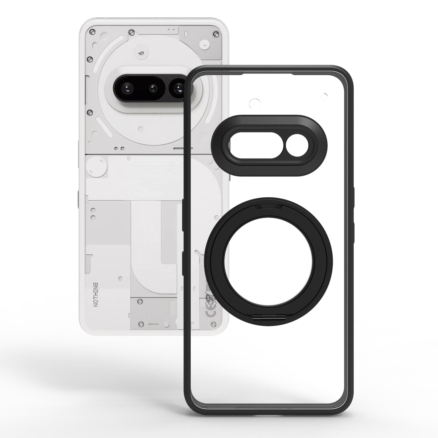 Nothing Phone 3a Ring Stand Back Cover Case | Clear Hybrid - Clear Black Magnetic