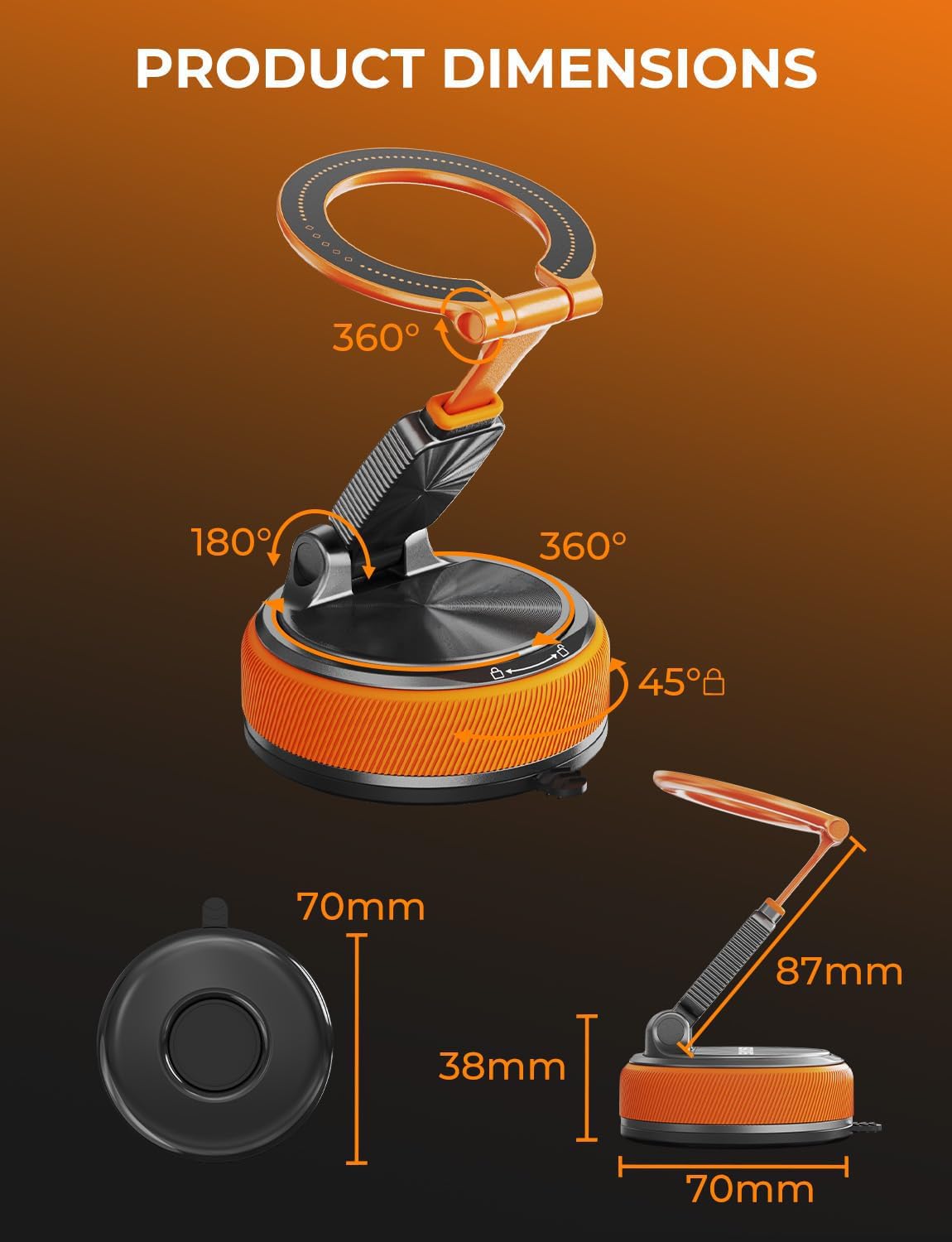 Magnetic Phone Mount Detachable | Orange
