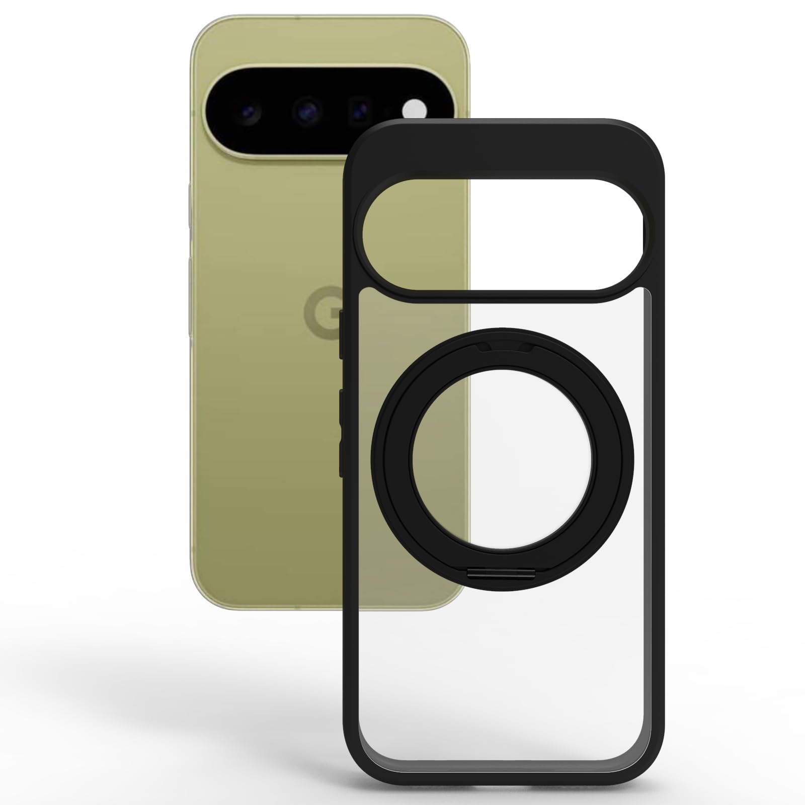 Google Pixel 11 / Pixel 11 Pro Ring Stand Back Cover Case| Sleek Hybrid - Clear Black Magnetic