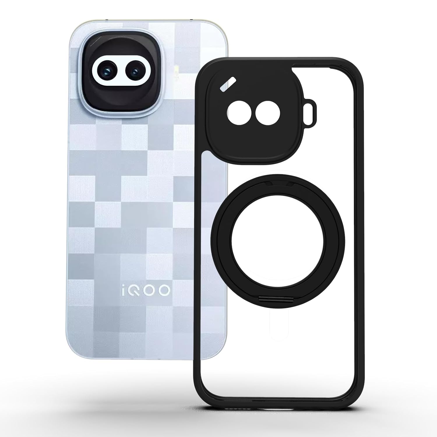 iQOO 15R 5G Ring Stand Back Cover Case | Clear Hybrid - Clear Black Magnetic