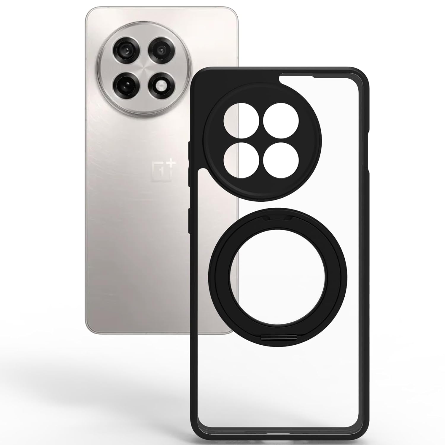 OnePlus 13R Ring Stand Back Cover Case | Clear Hybrid - Clear Smoke Magnetic