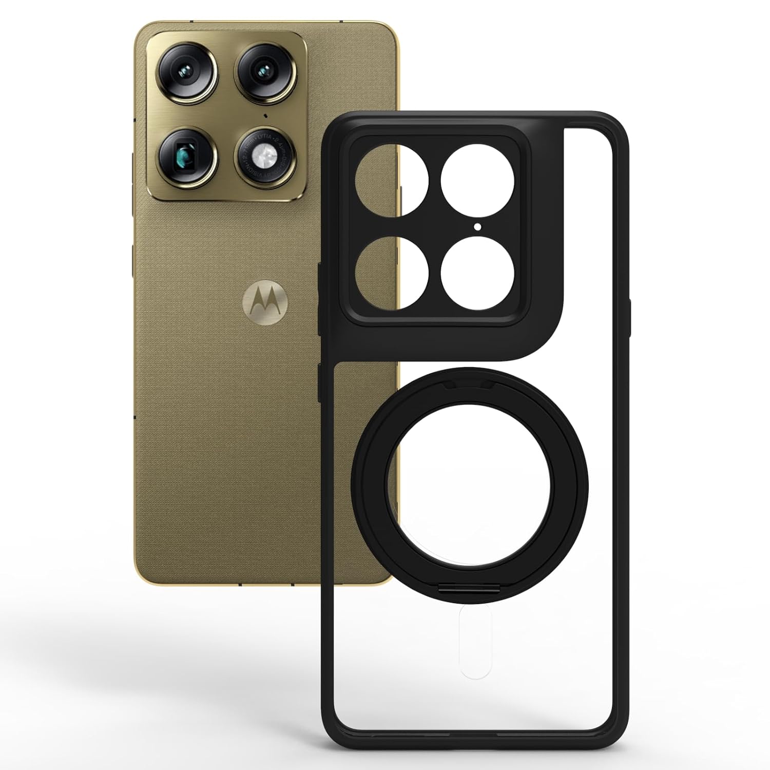 Motorola Signature Ring Stand Back Cover Case | Clear Hybrid - Clear Black Magnetic