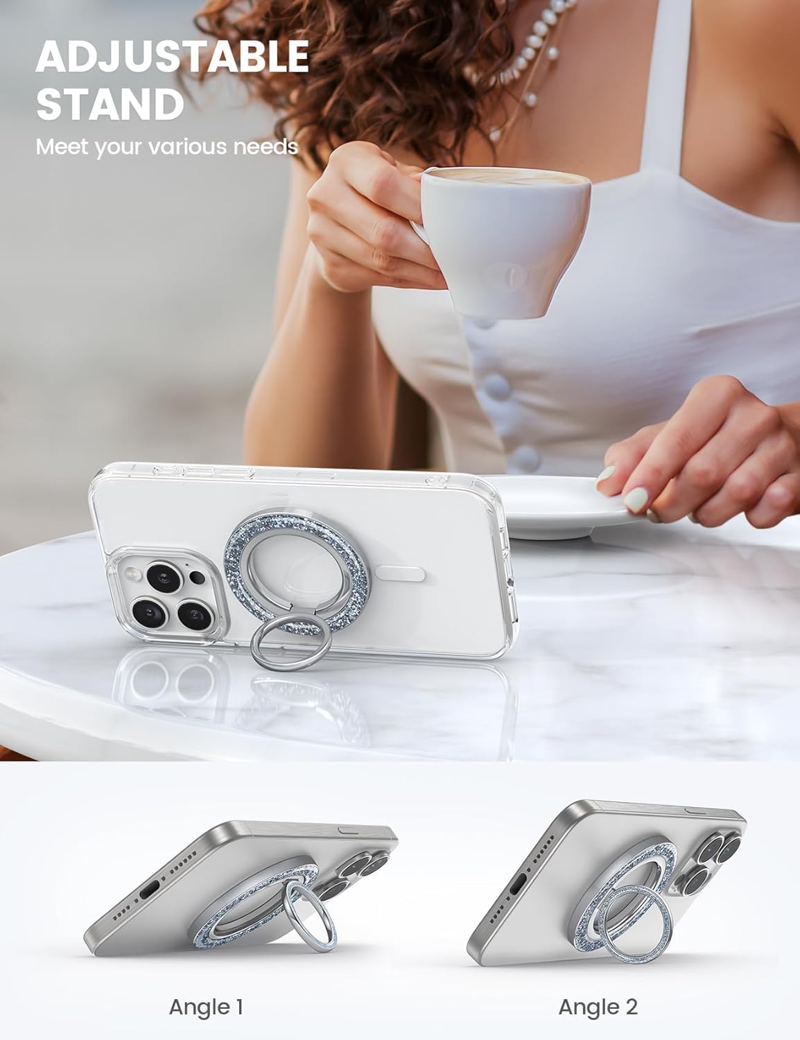 MagSafe Phone Grip & Stand | Ring Holder - Silver Sparkle