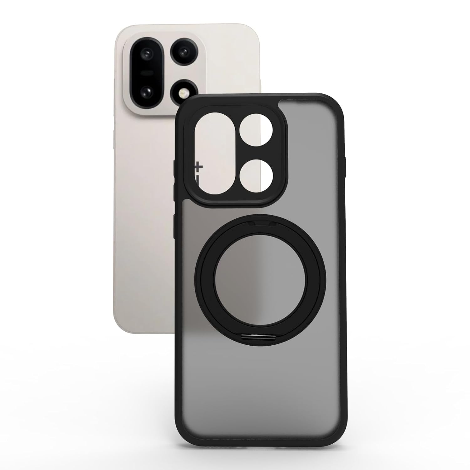 OnePlus 15 5G Ring Stand Back Cover Case | Sleek Hybrid - Clear Magnetic Black