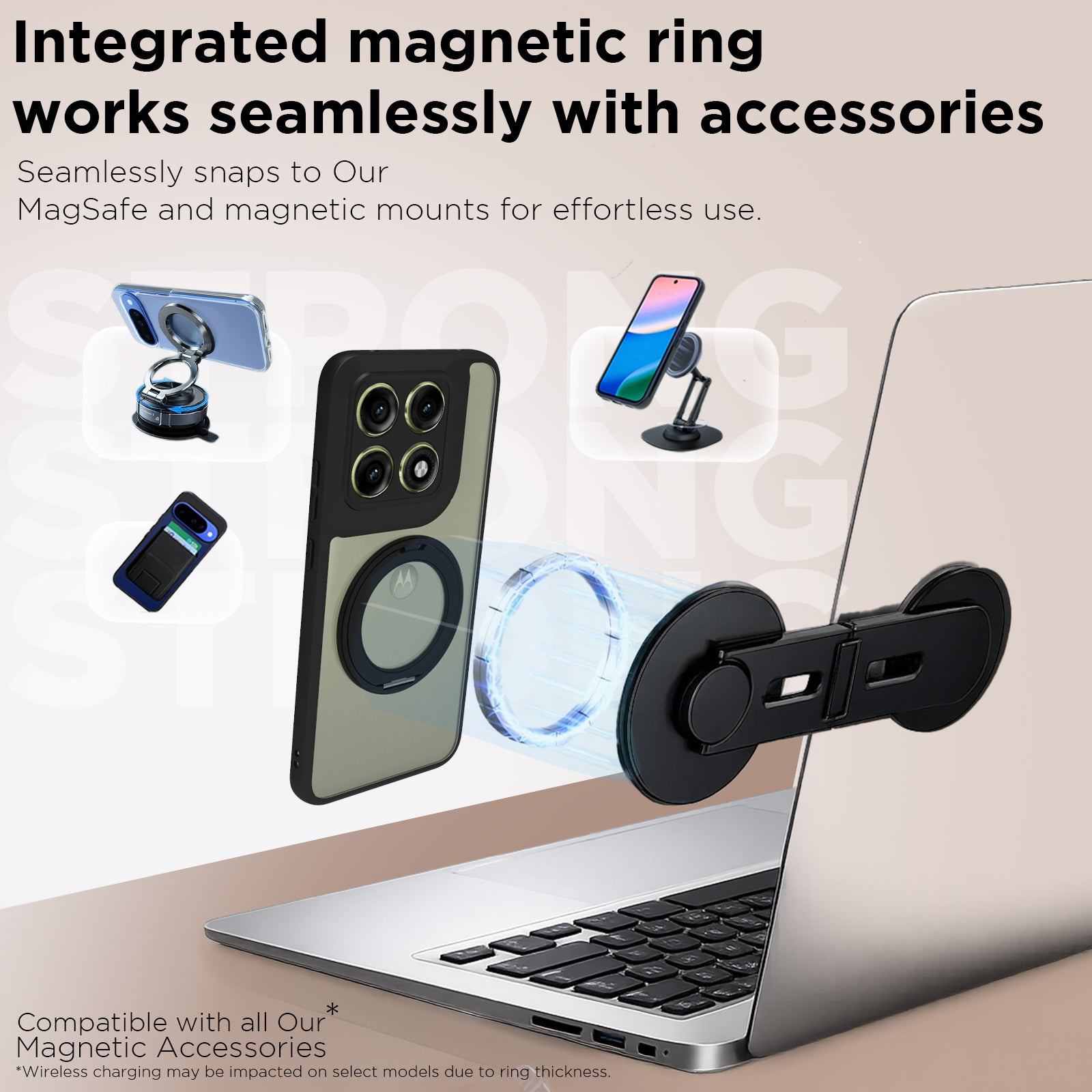 Motorola Edge 70 Pro Ring Stand Back Cover Case | Clear Hybrid - Clear Black Magnetic