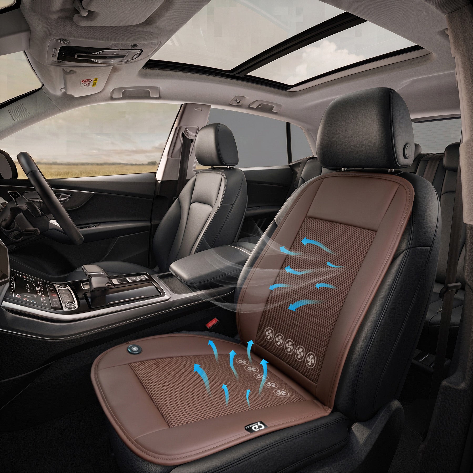Ventilated Car Seat Cover | Brown - Passenger Side