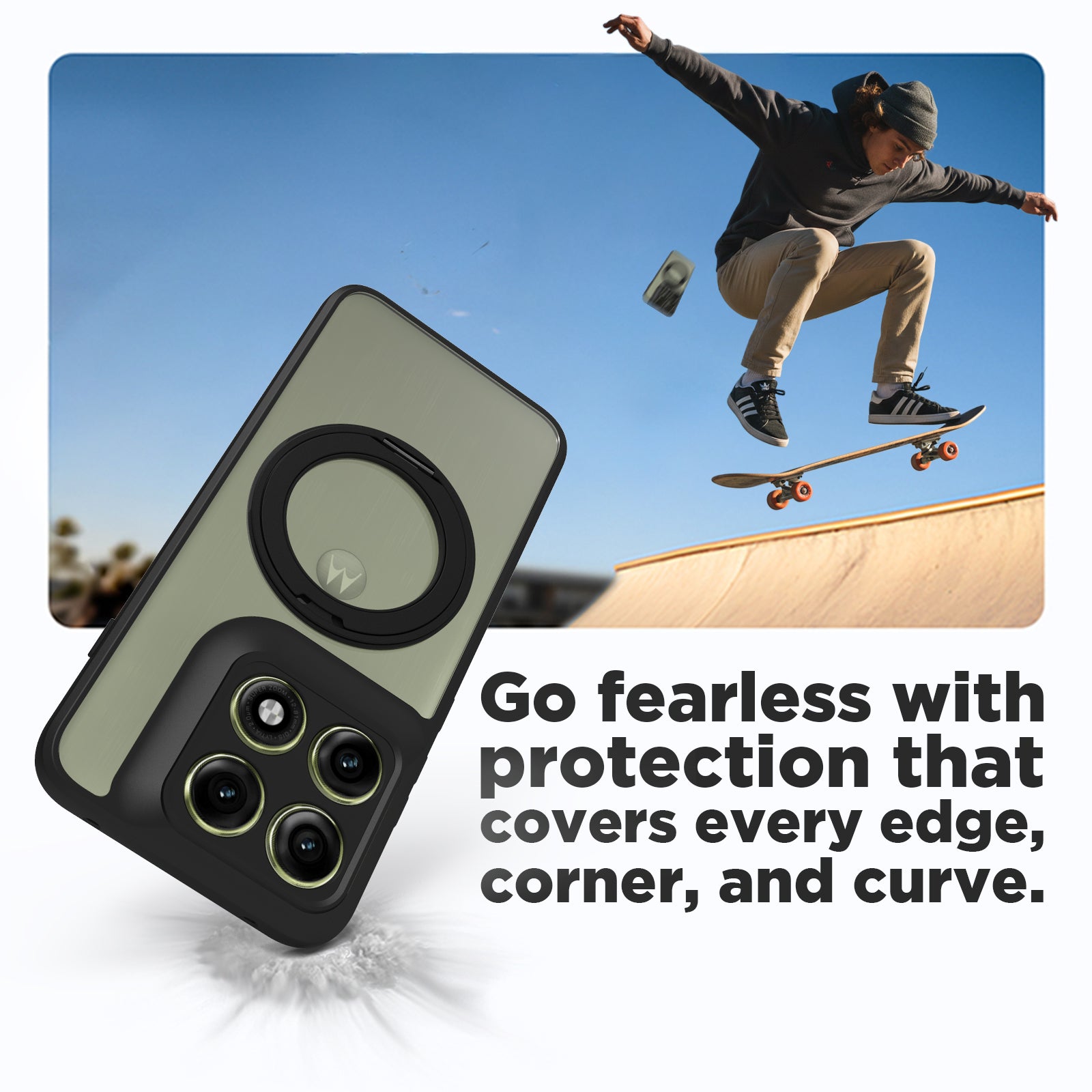 Motorola Edge 70 Pro Ring Stand Back Cover Case | Clear Hybrid - Clear Black Magnetic