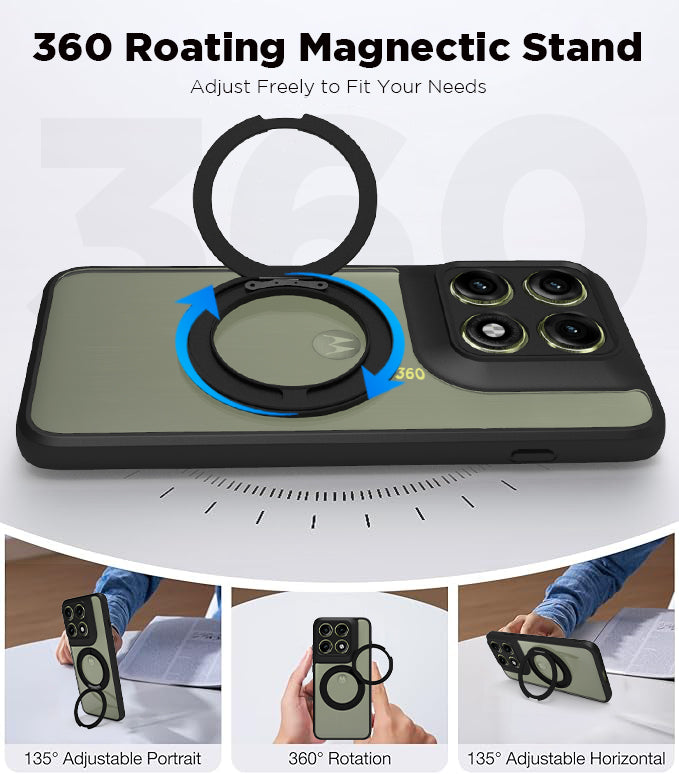 Motorola Edge 70 Pro Ring Stand Back Cover Case | Clear Hybrid - Clear Black Magnetic