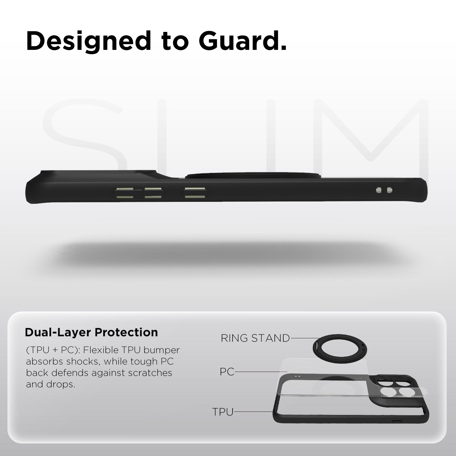 Motorola Edge 70 Pro Ring Stand Back Cover Case | Clear Hybrid - Clear Black Magnetic