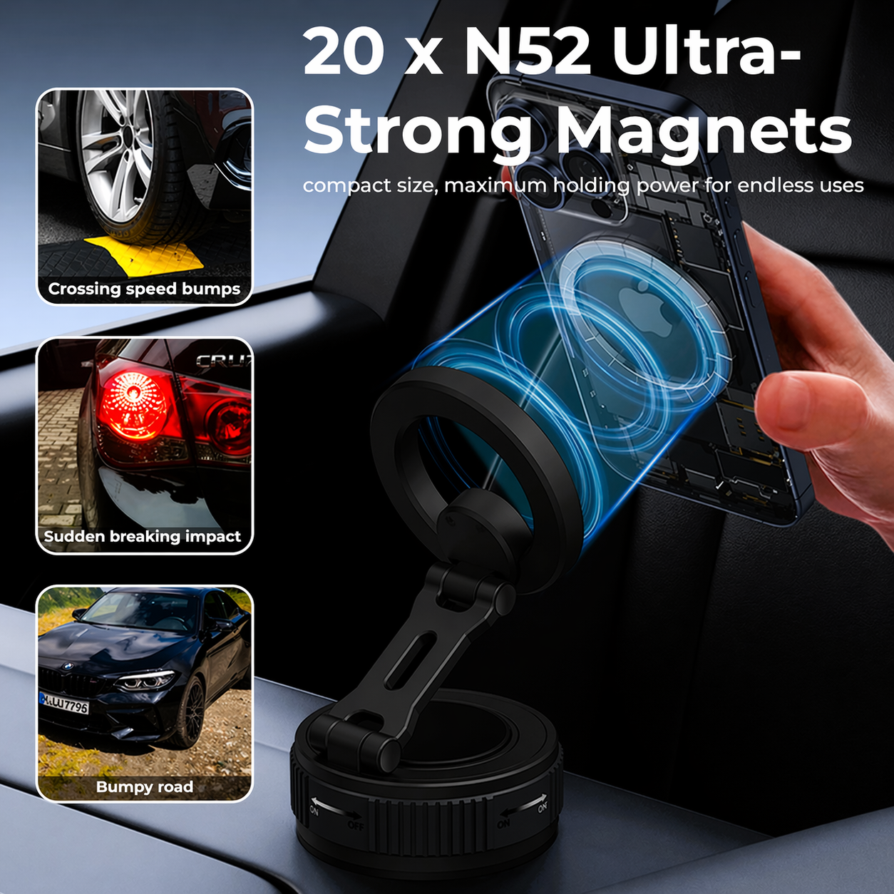 Magnetic Phone Holder | Adjustable Foldable Mount - AstroNova Black